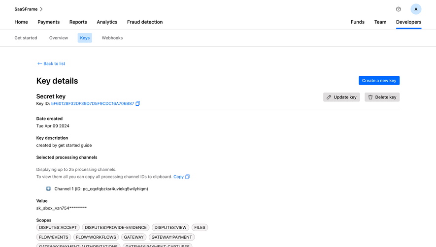 Checkout.com API Key Details