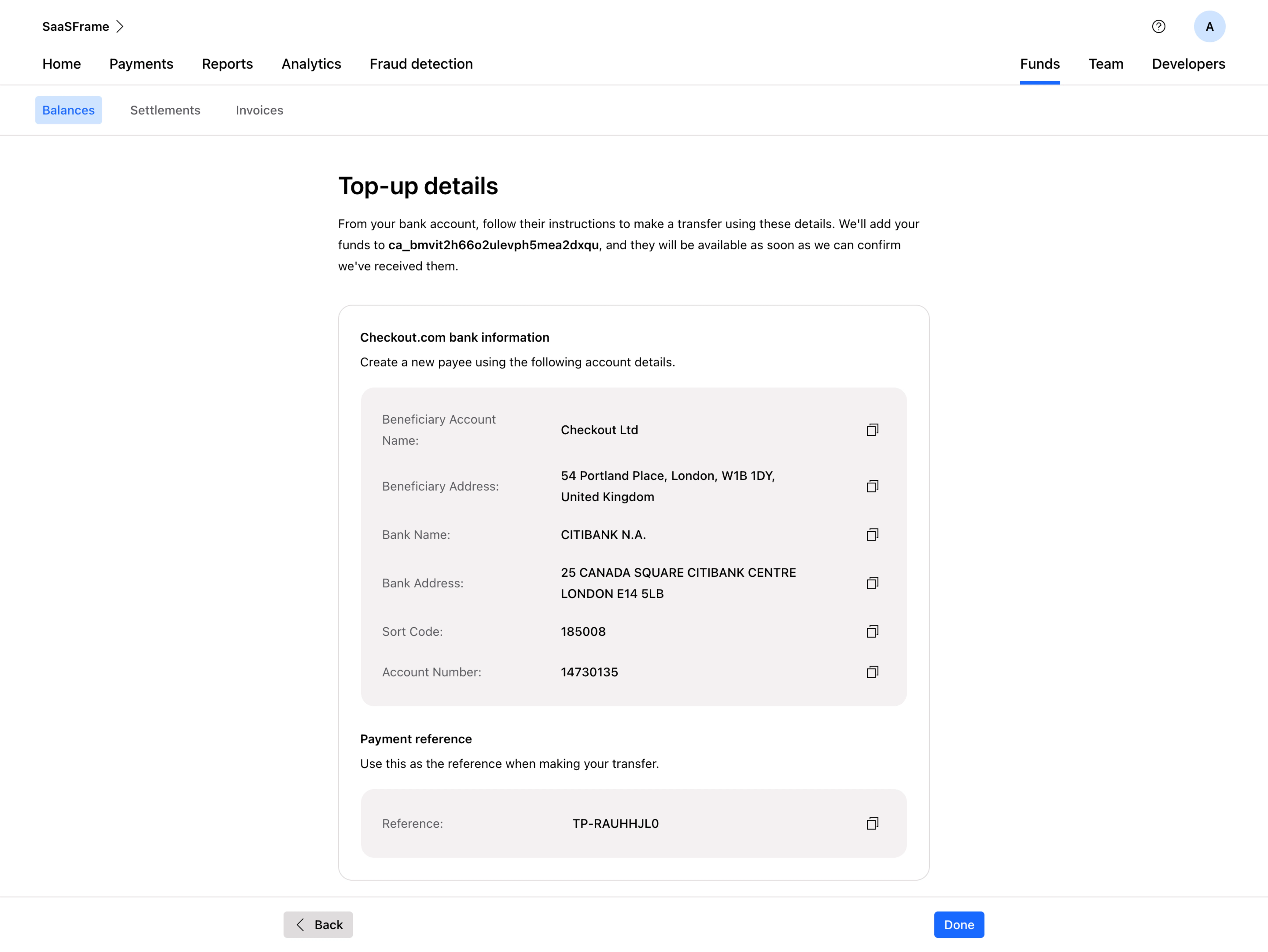 Checkout.com Top Up Details