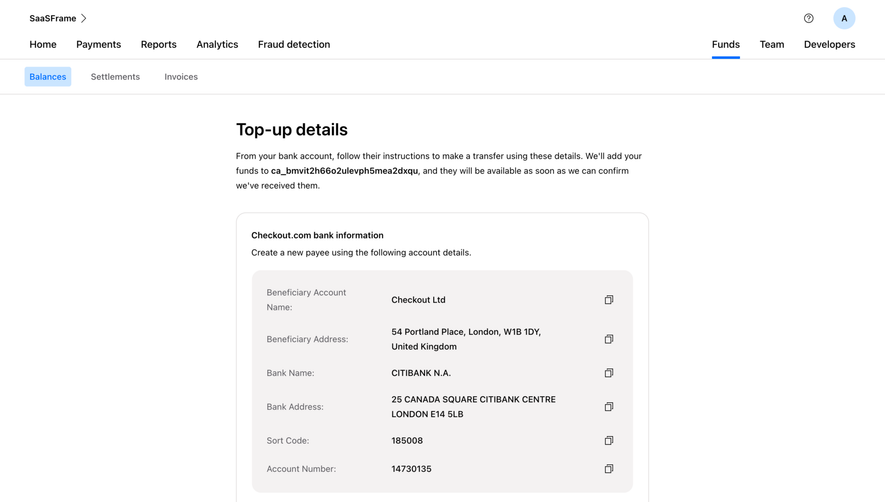 Checkout.com Top Up Details