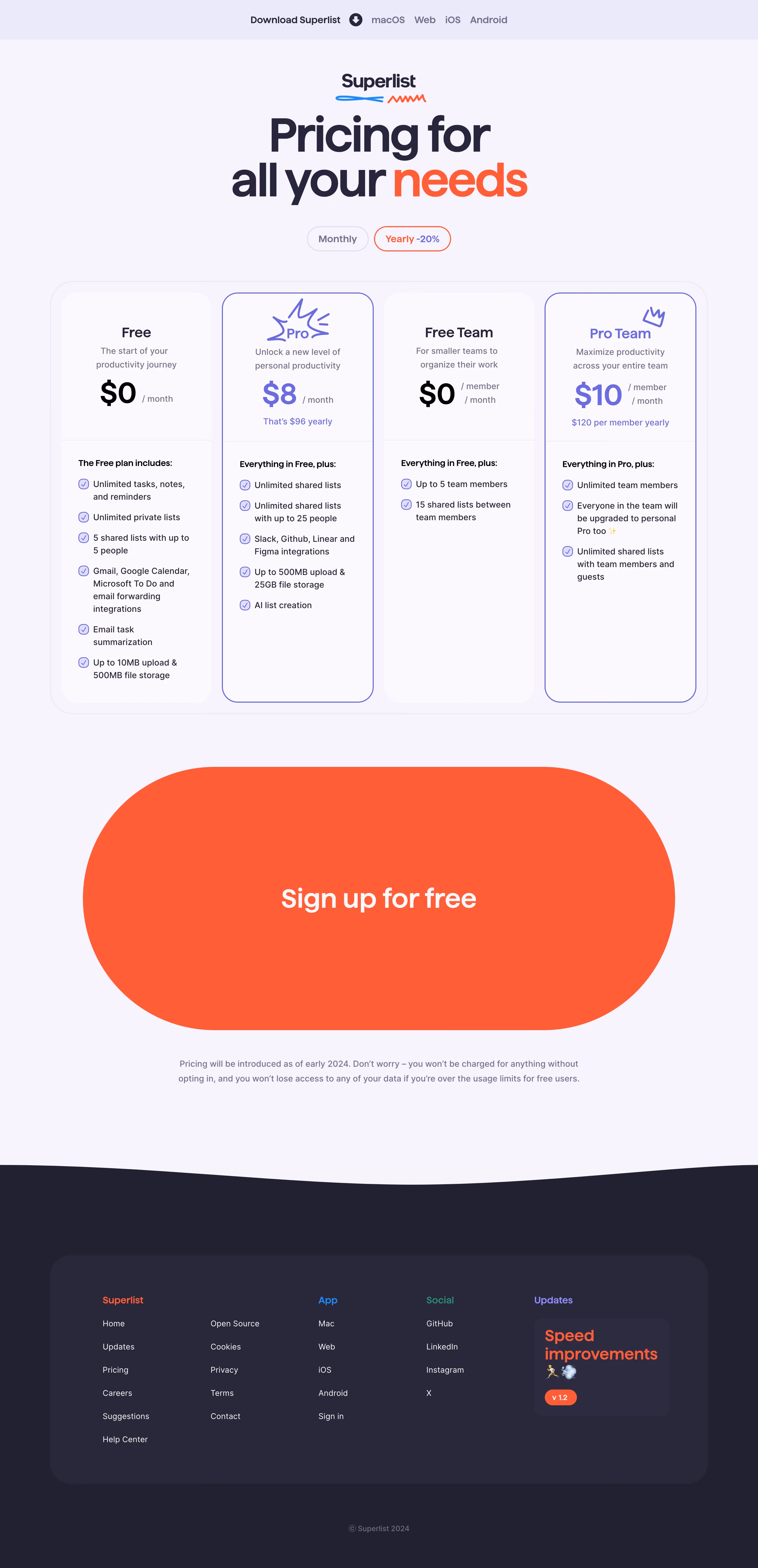 Superlist Pricing Page
