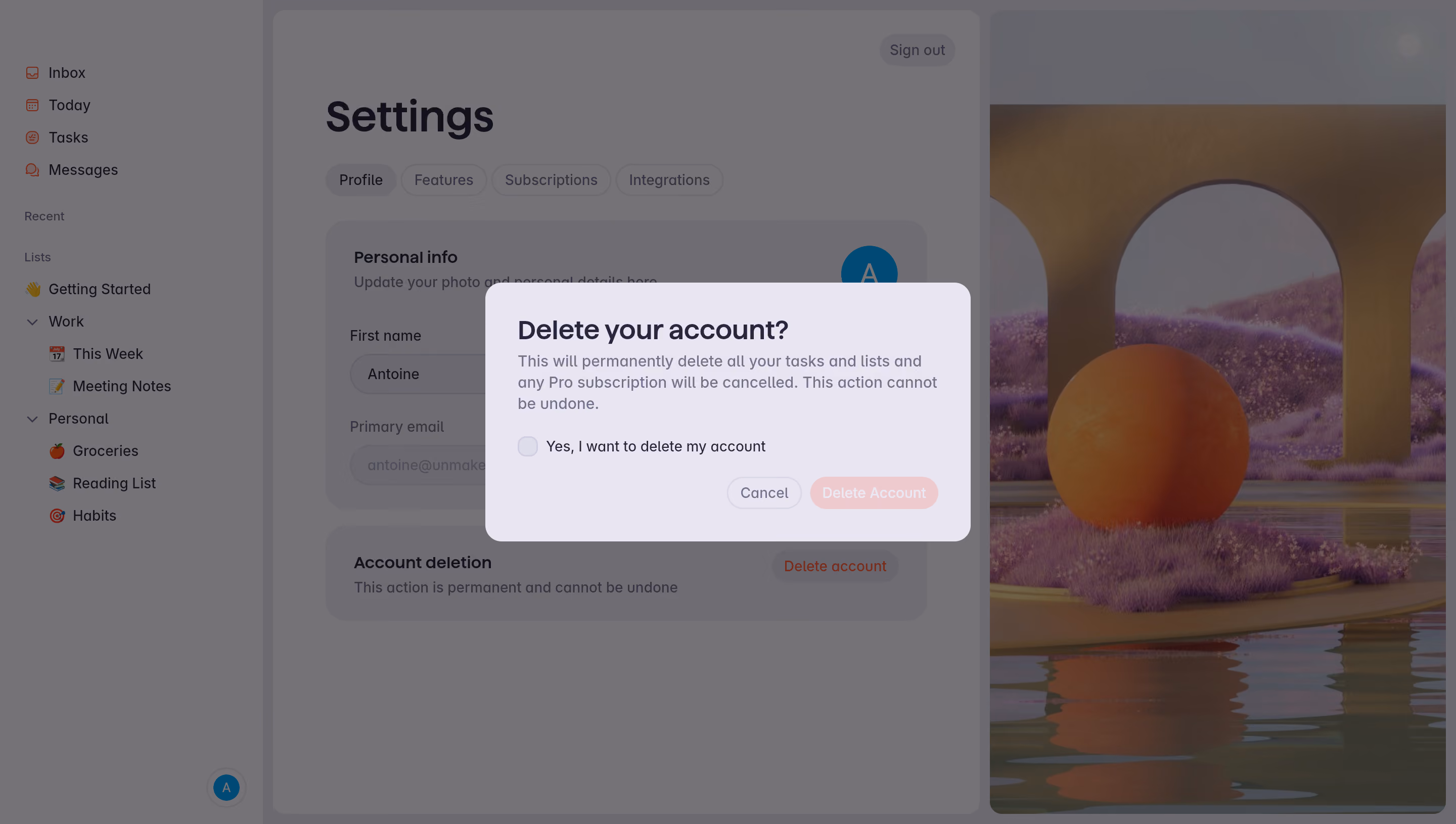 Superlist Delete Account Confirmation
