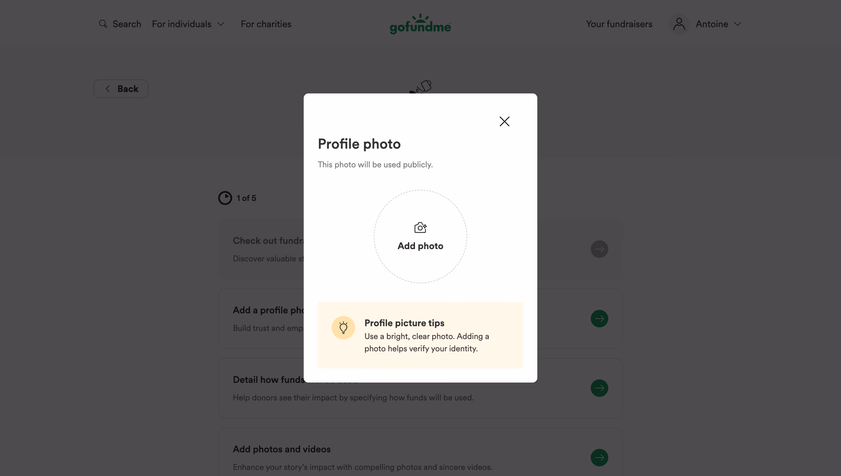 GoFundMe Setup Profile Picture