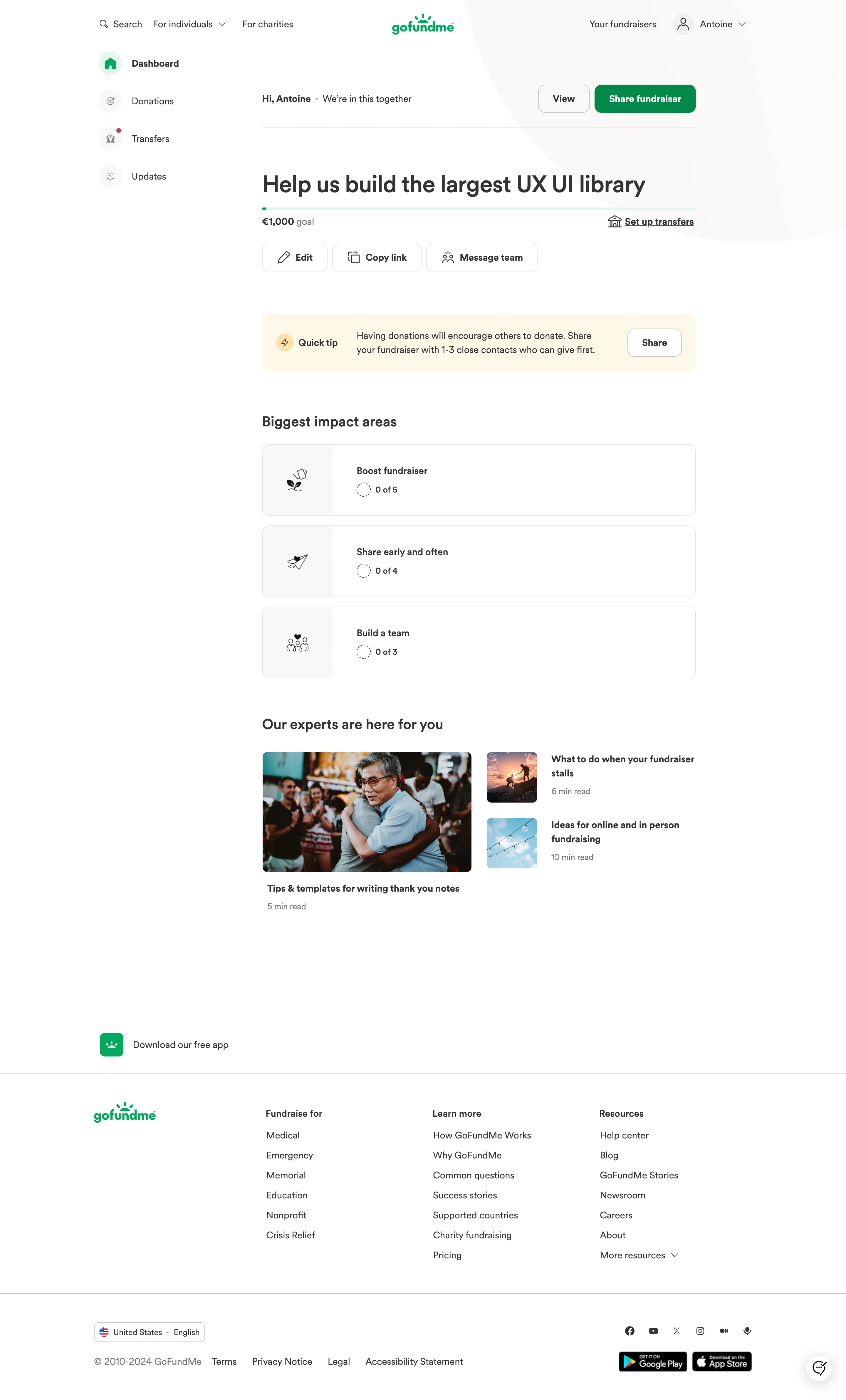 GoFundMe Dashboard