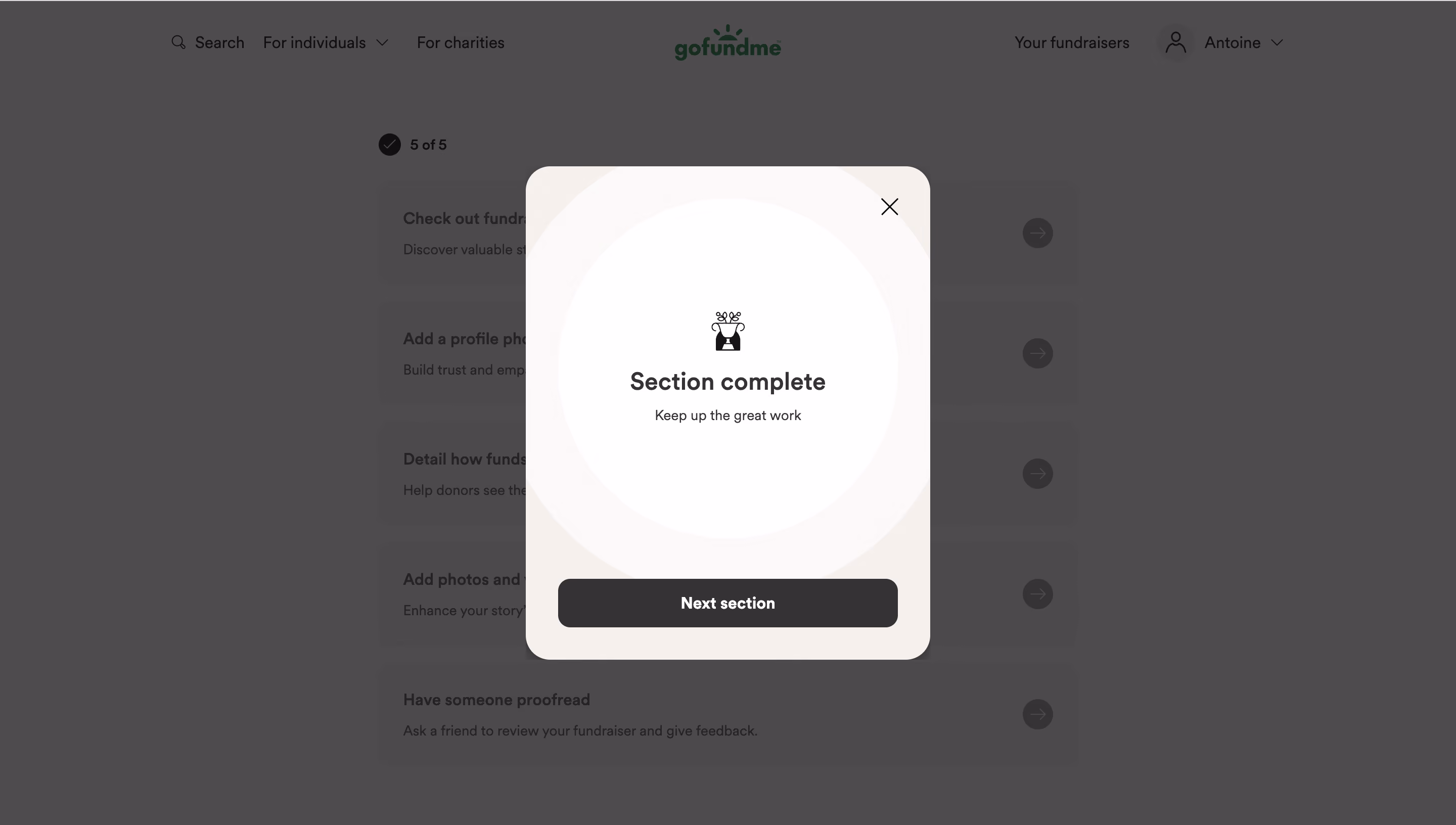 GoFundMe Checklist Successfully Completed