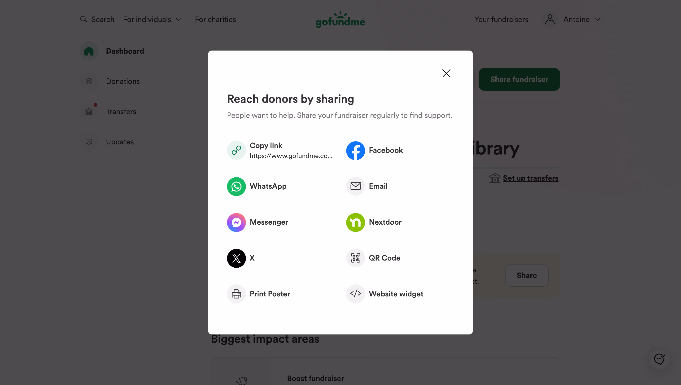 GoFundMe Foundraiser Share Modal