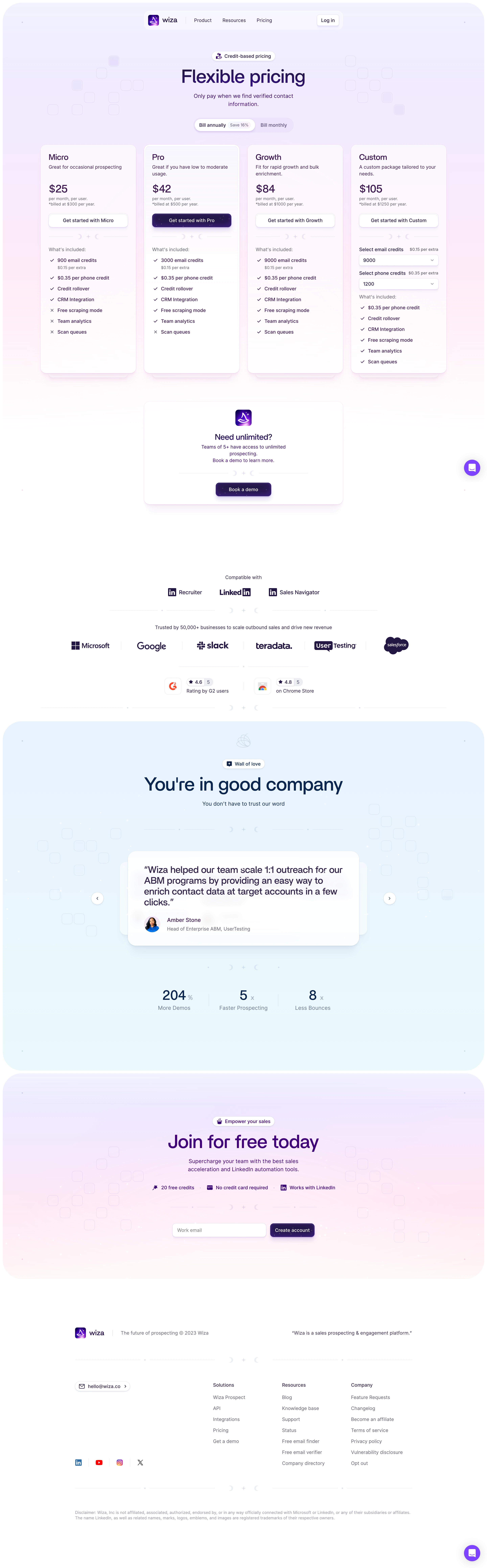 Wiza Pricing Page