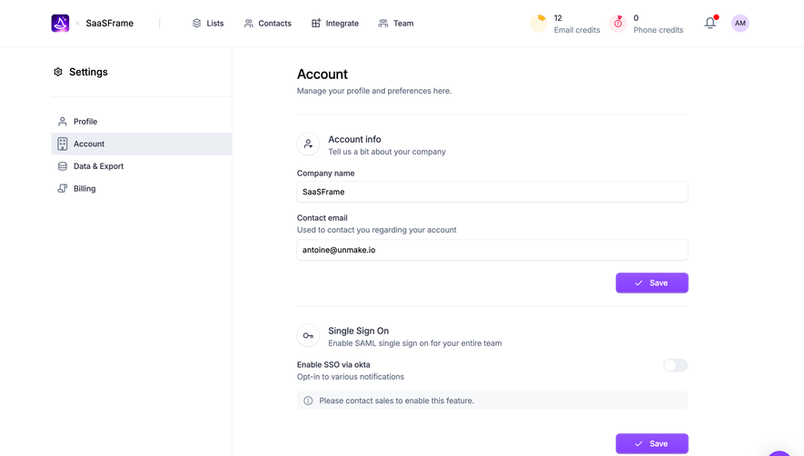 Wiza Account Settings