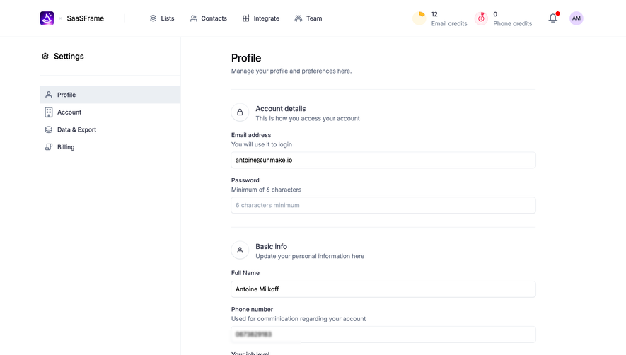 Wiza Profile Settings