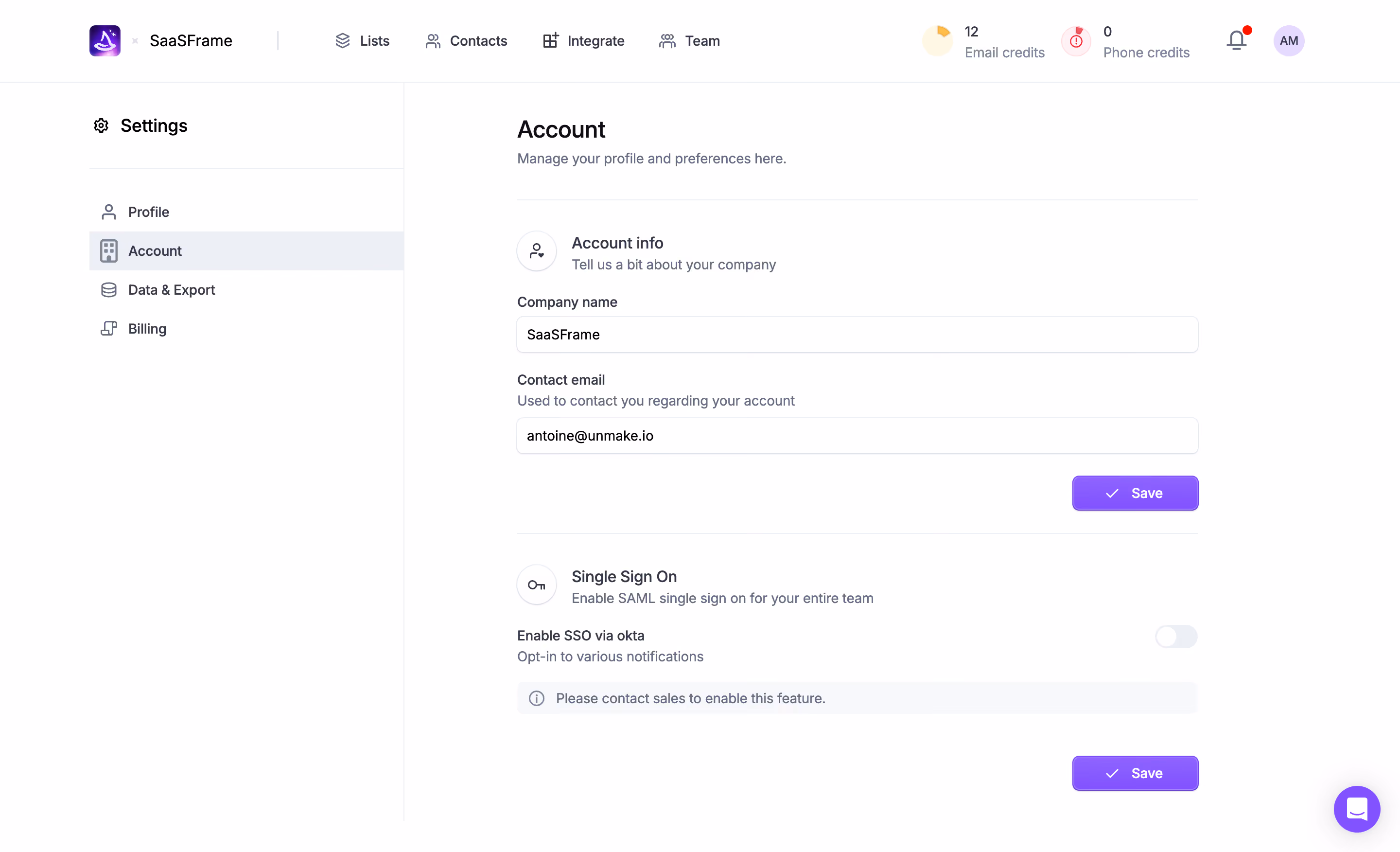 Wiza Account Settings