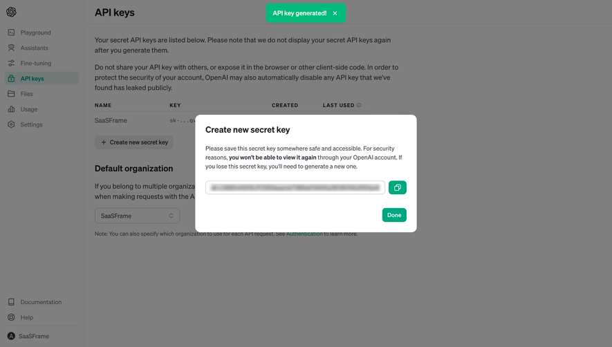 OpenAI API Key Created