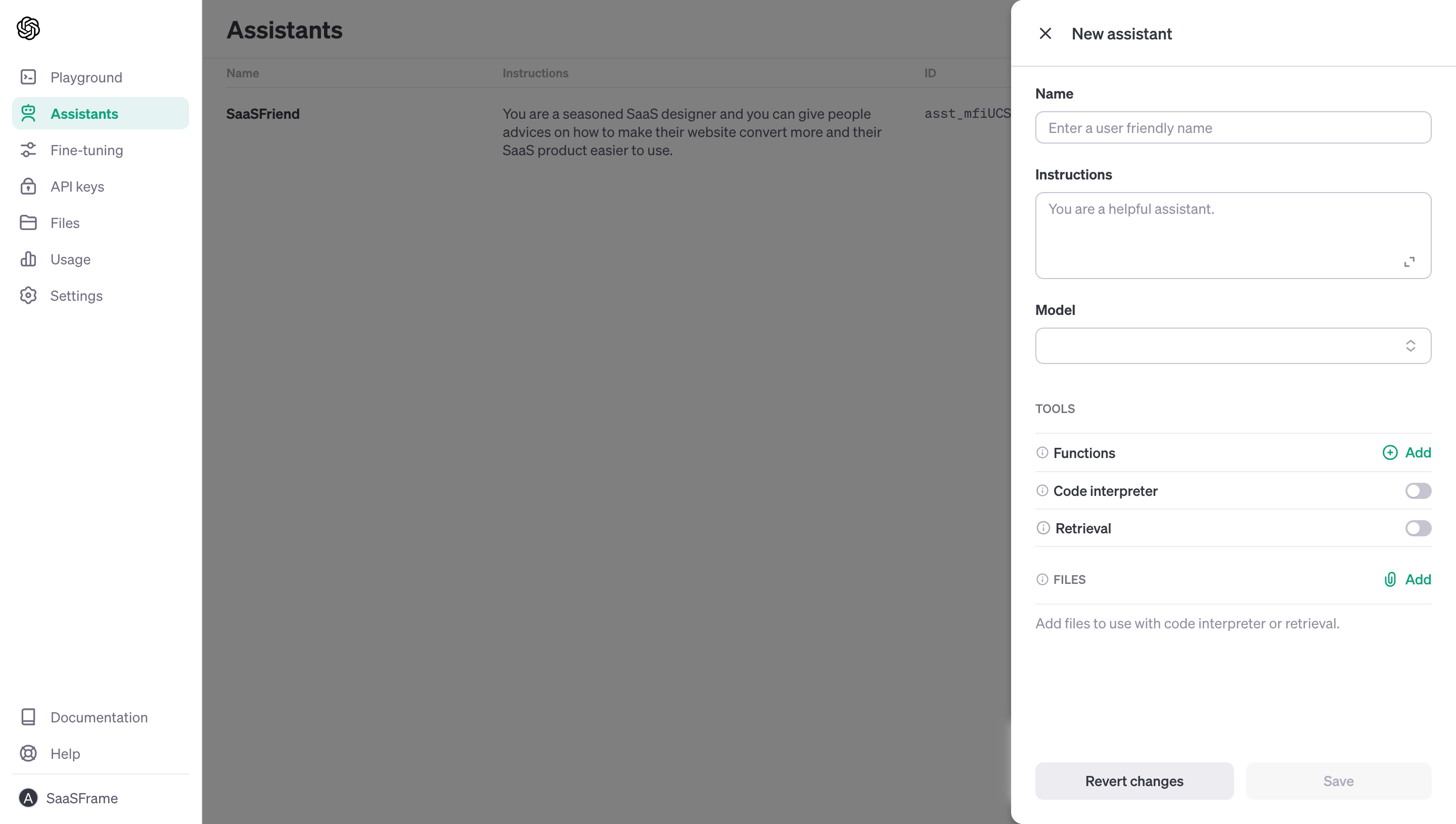 OpenAI Create New Assistant