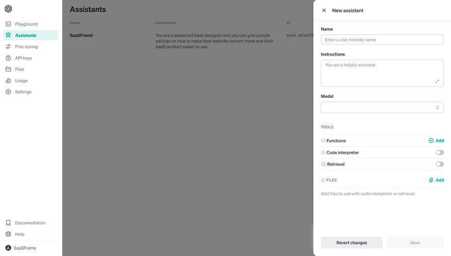 OpenAI Create New Assistant