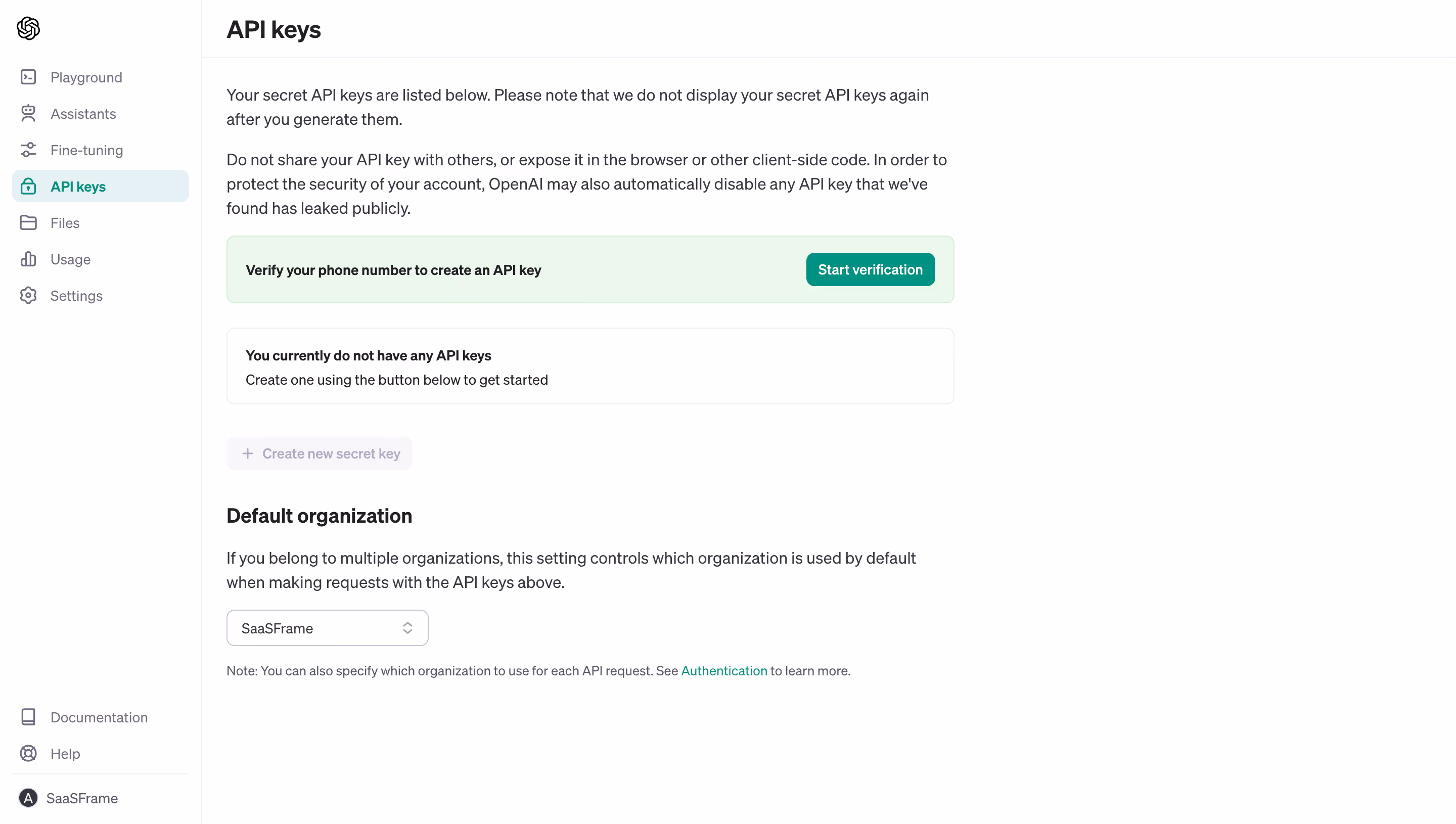 OpenAI Verify Phone to Create API Key