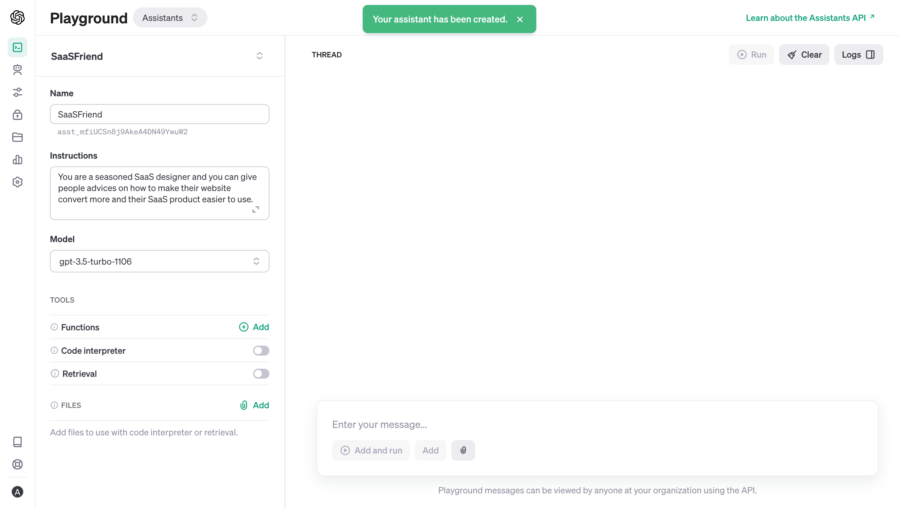 OpenAI Assistant Created