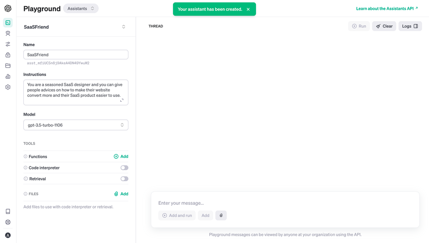 OpenAI Assistant Created
