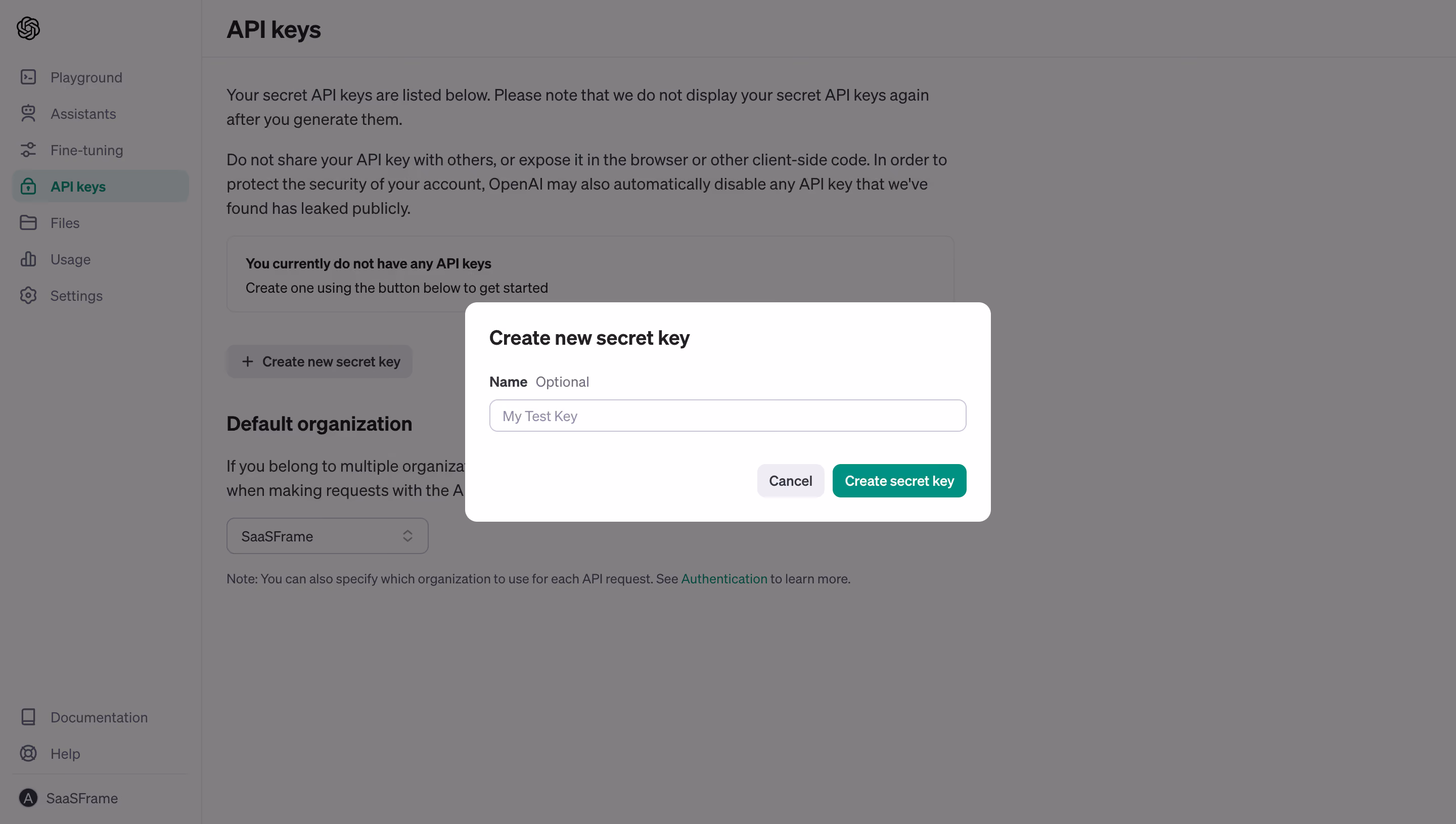 OpenAI Create API Key