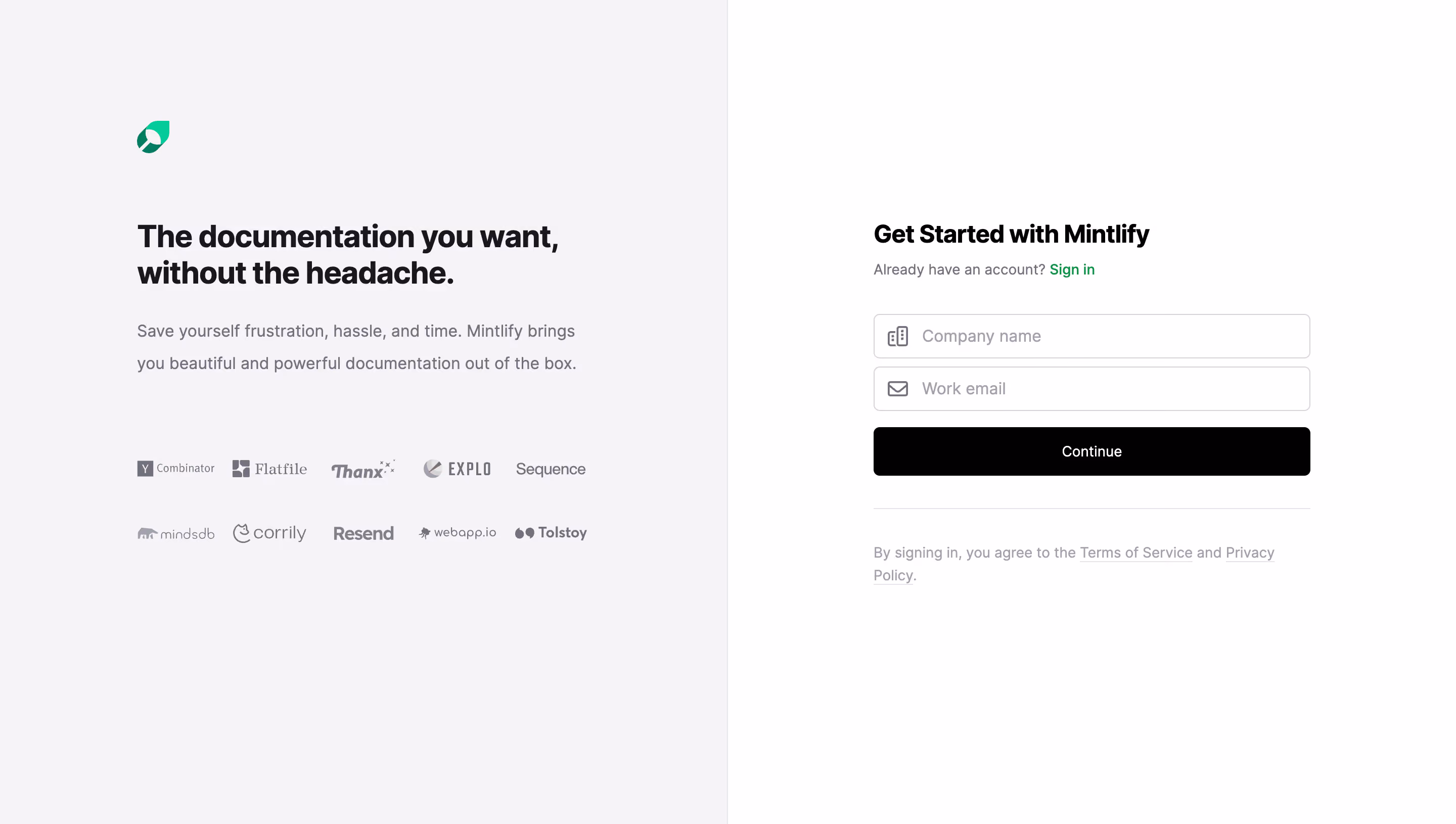 Mintlify Signup Page