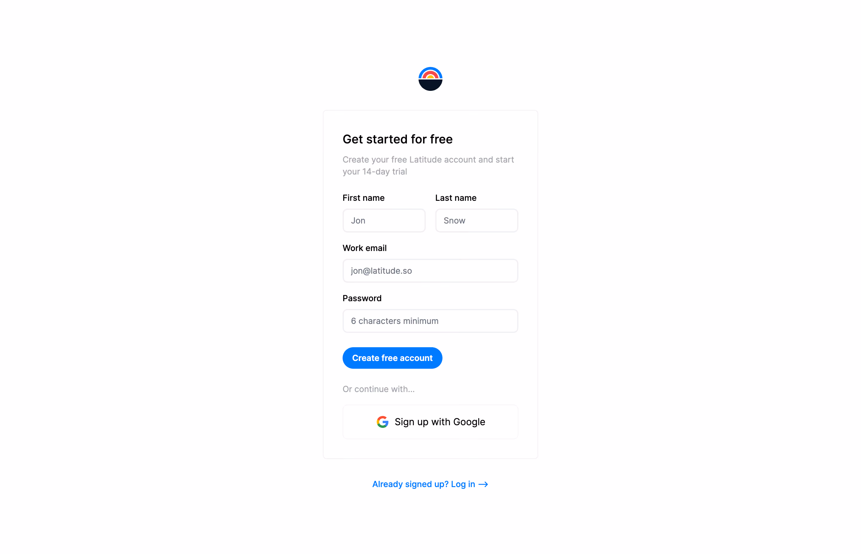 Latitude Signup Page