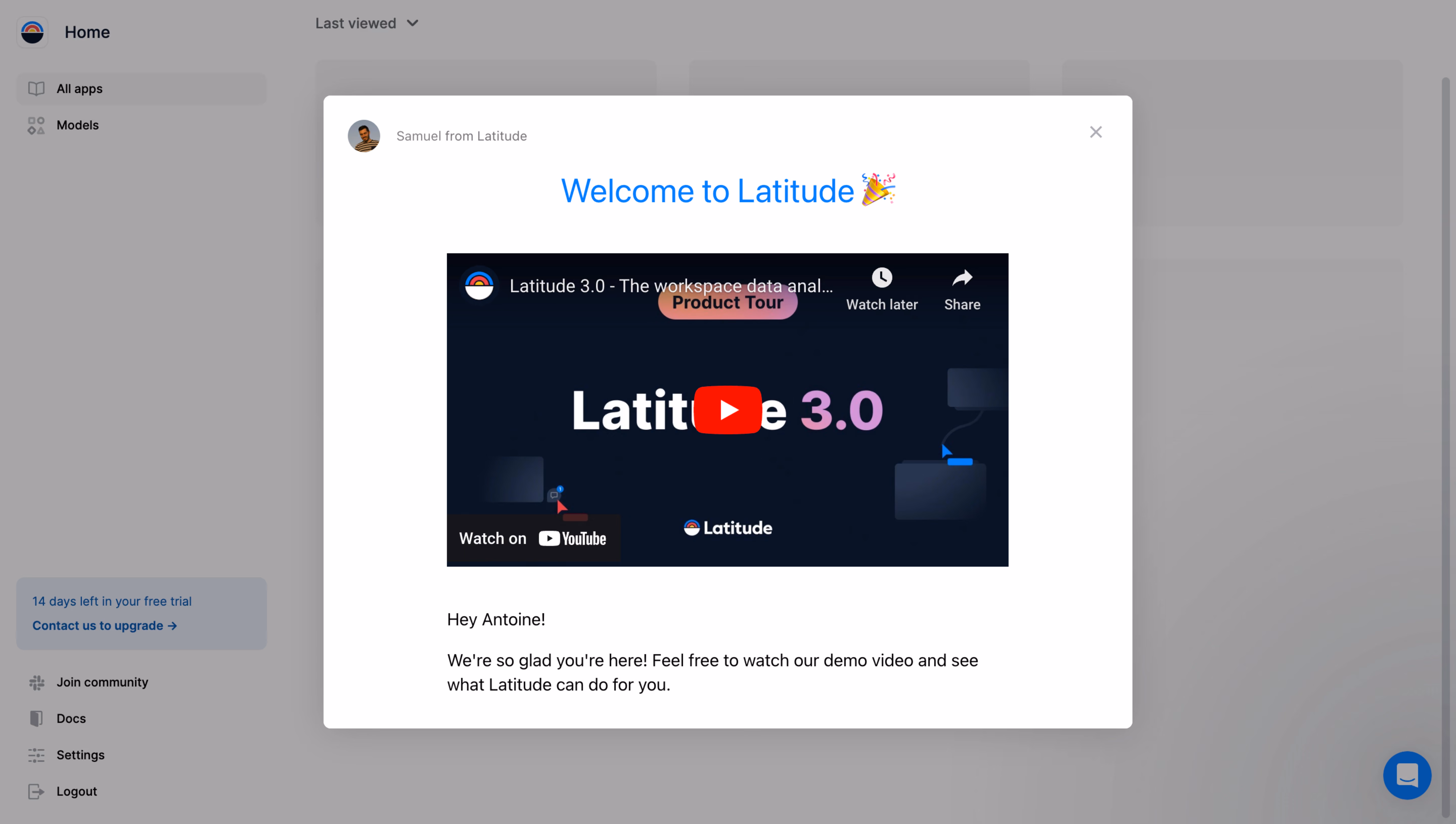 Latitude Welcome Screen