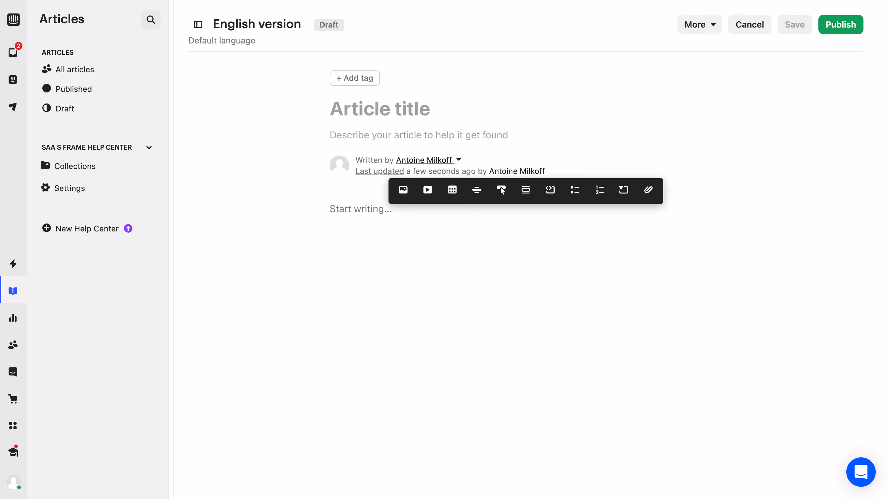 Intercom Write New Article