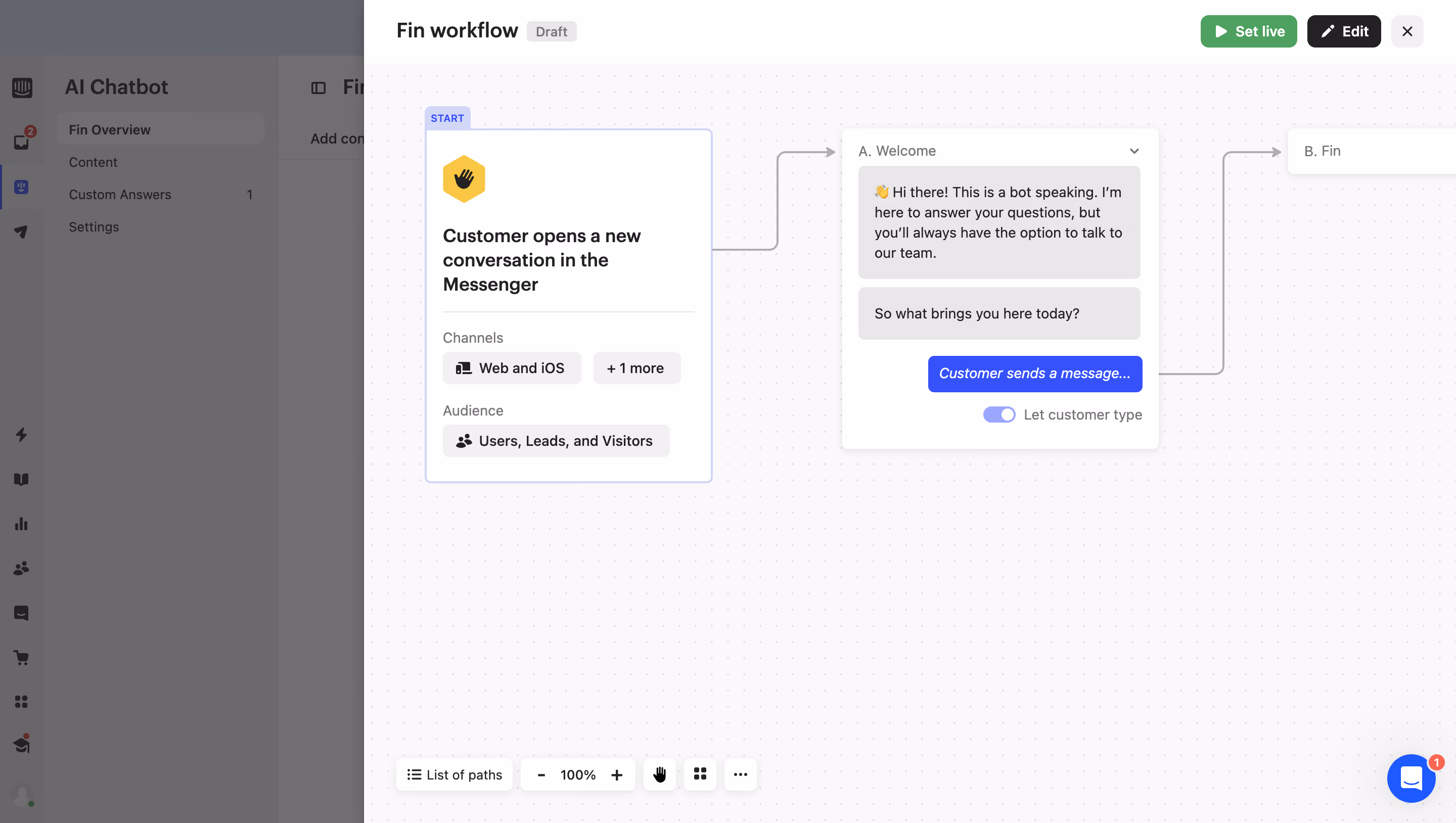 Intercom Set AI Chatbot Live