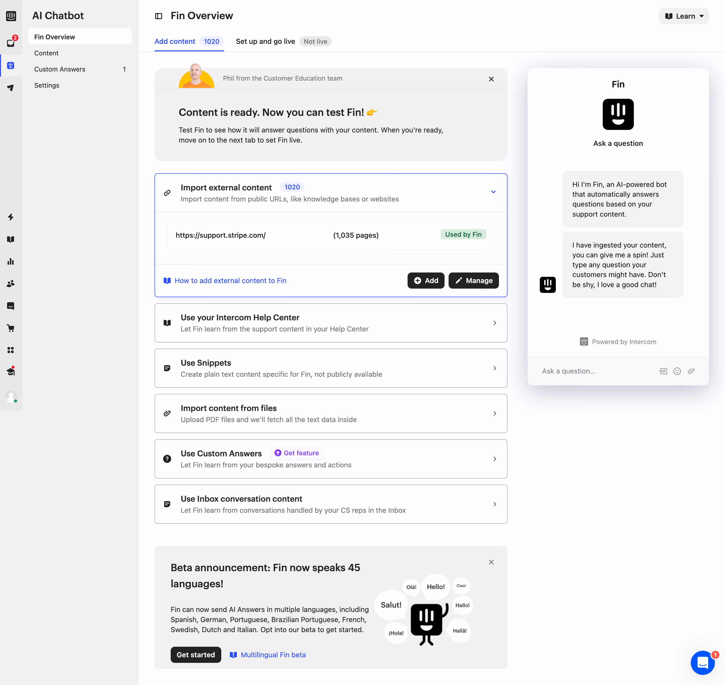 Intercom External Content Imported