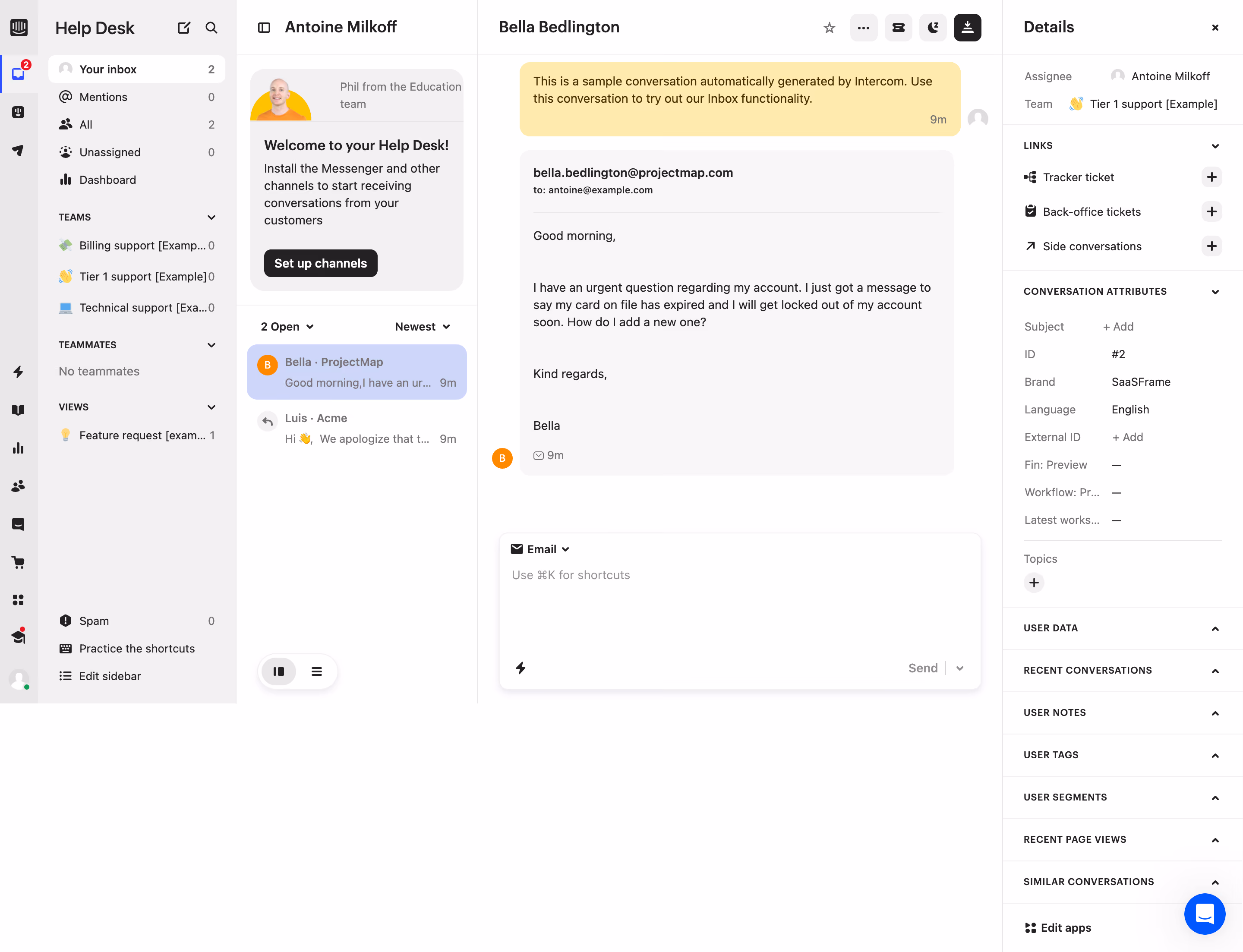 Intercom Help Desk Inbox