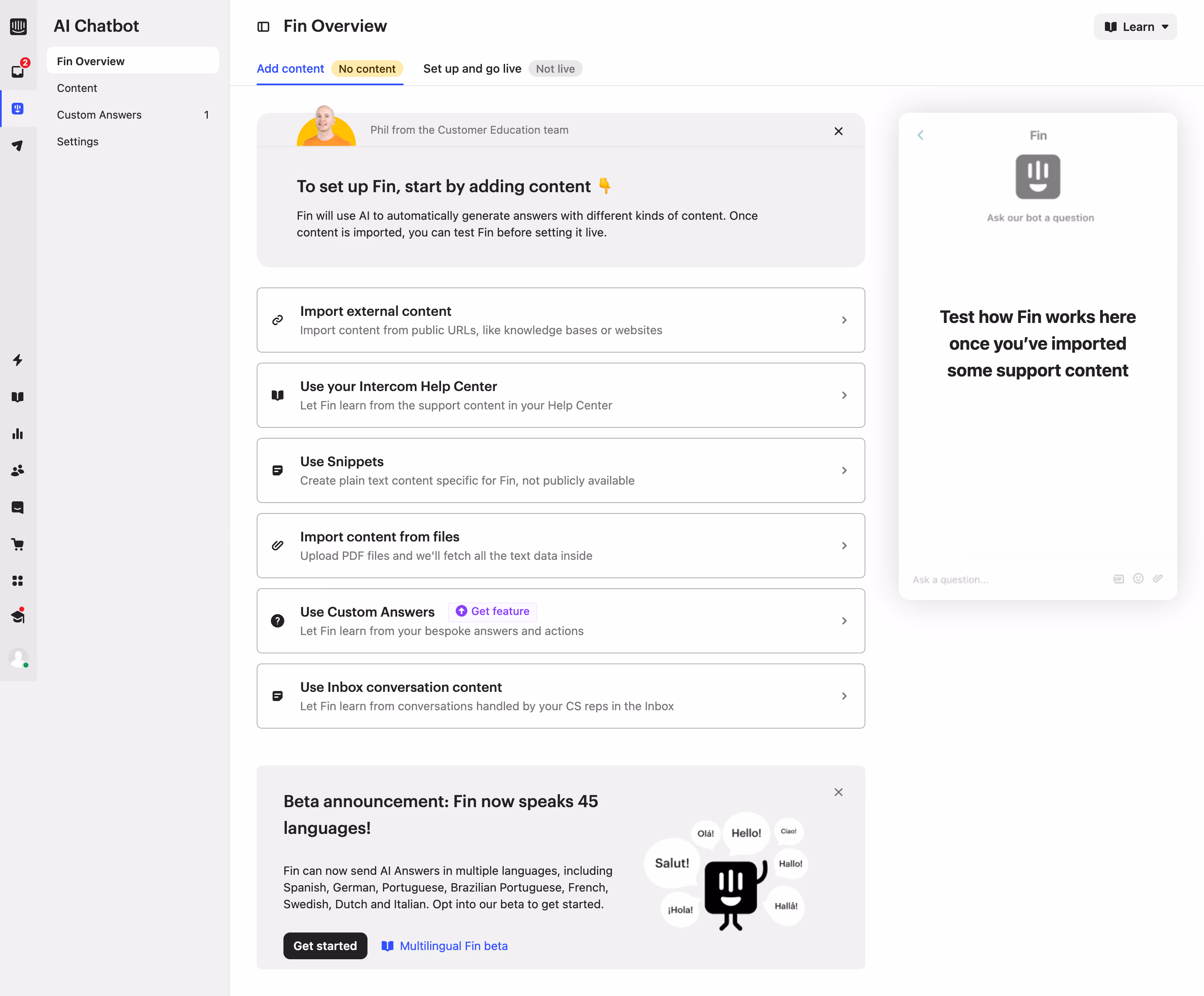 Intercom Setup AI Chatbot