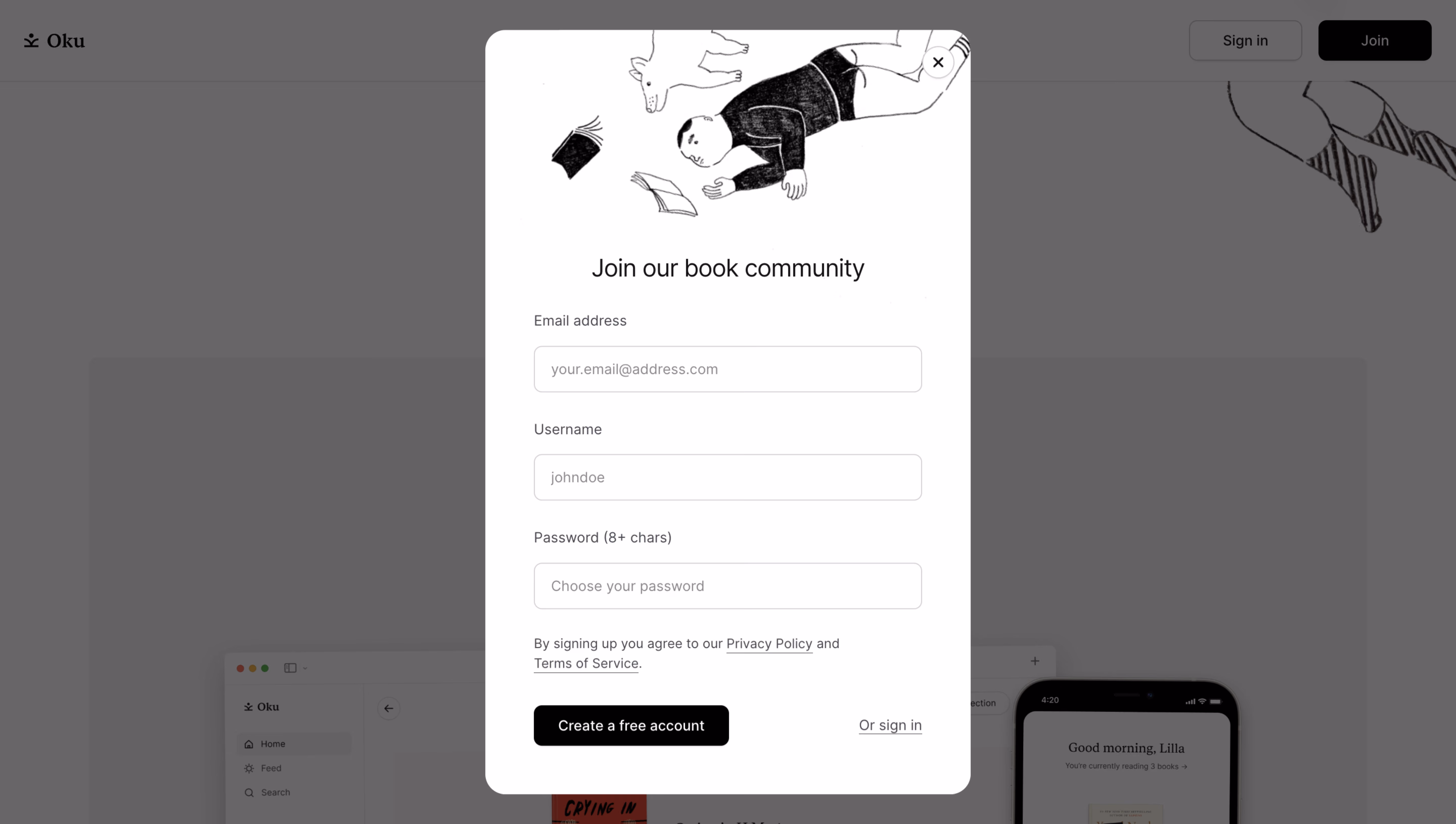 Oku Signup Page