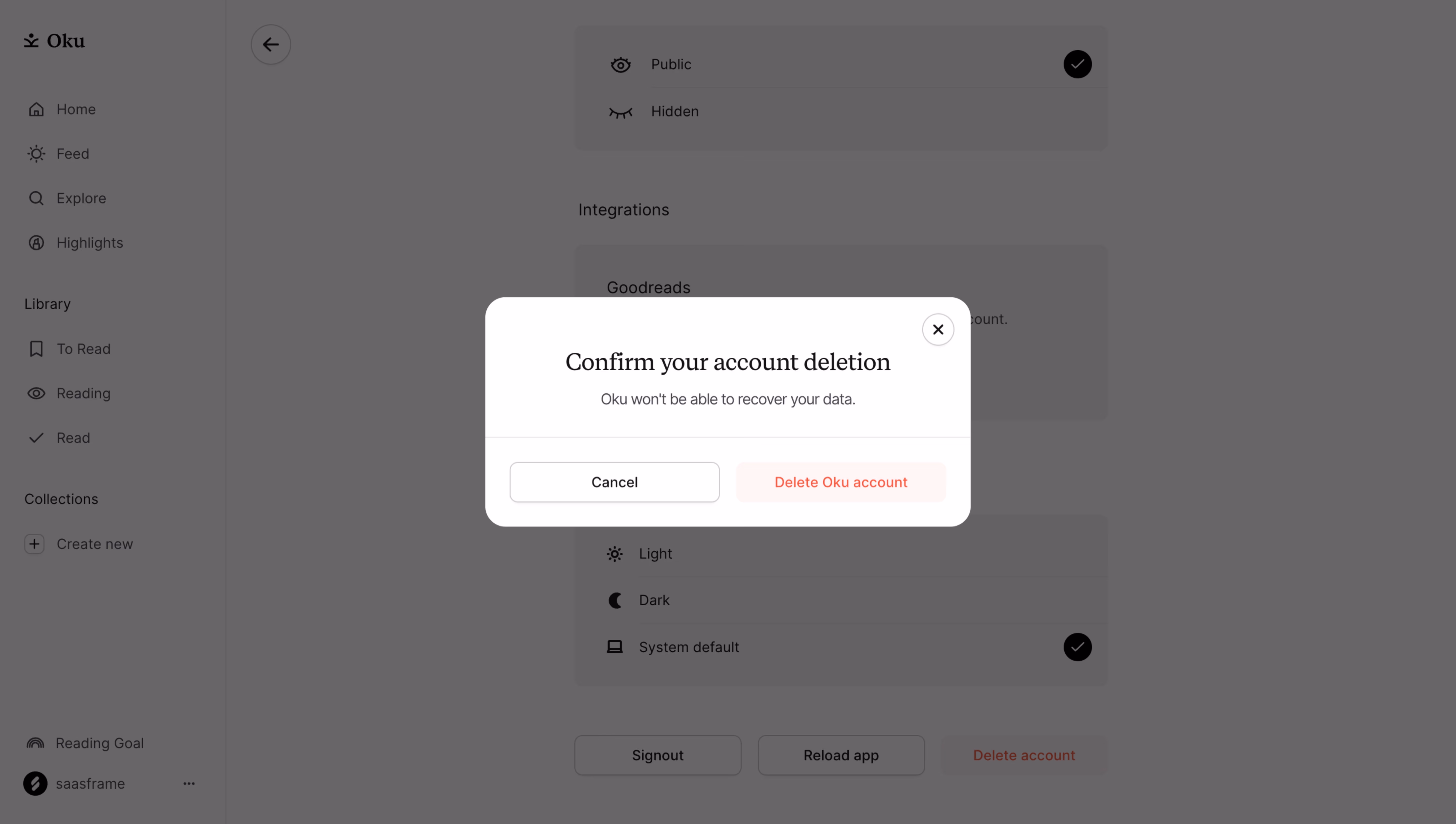 Oku Delete Account Confirmation