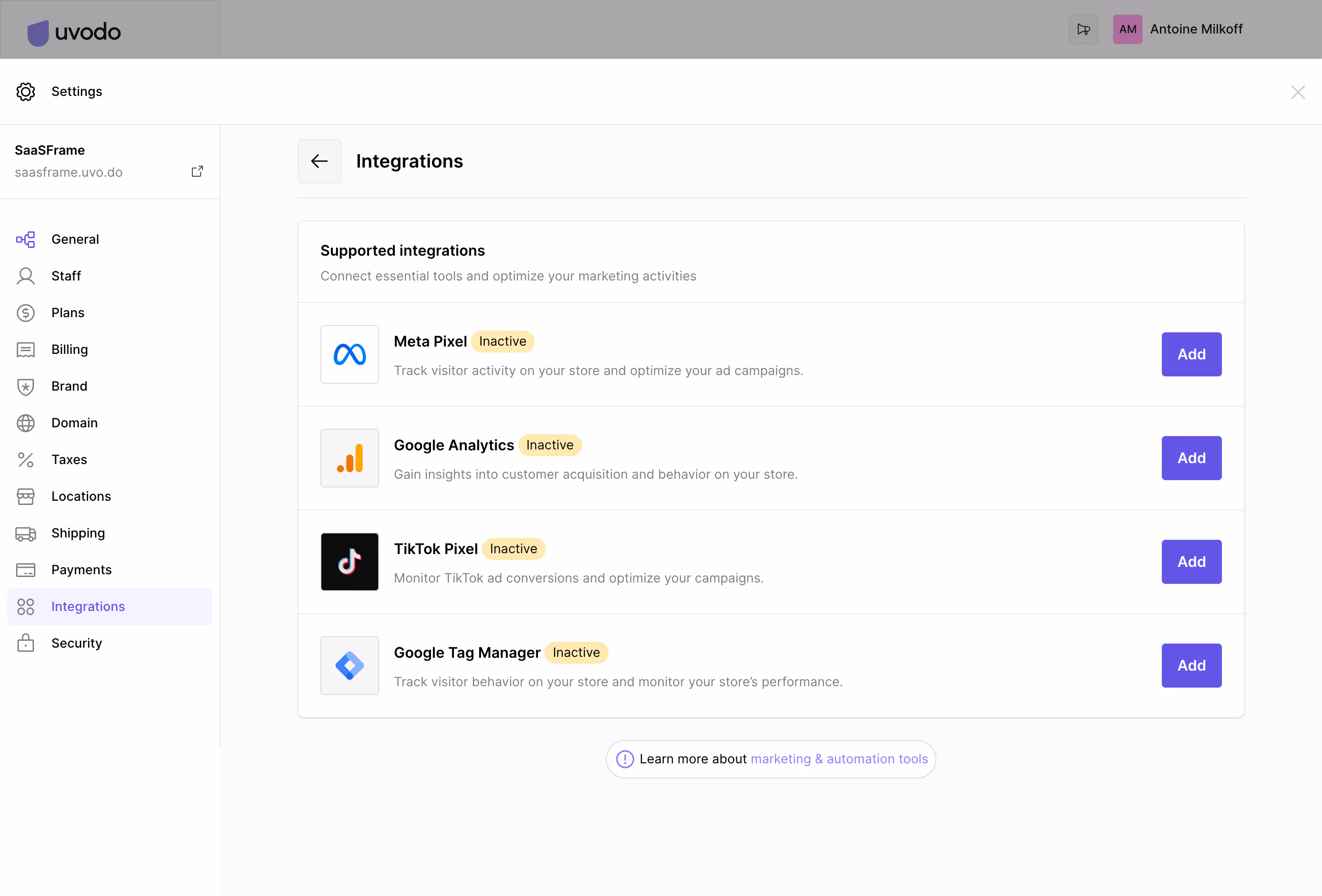 Uvodo Integrations