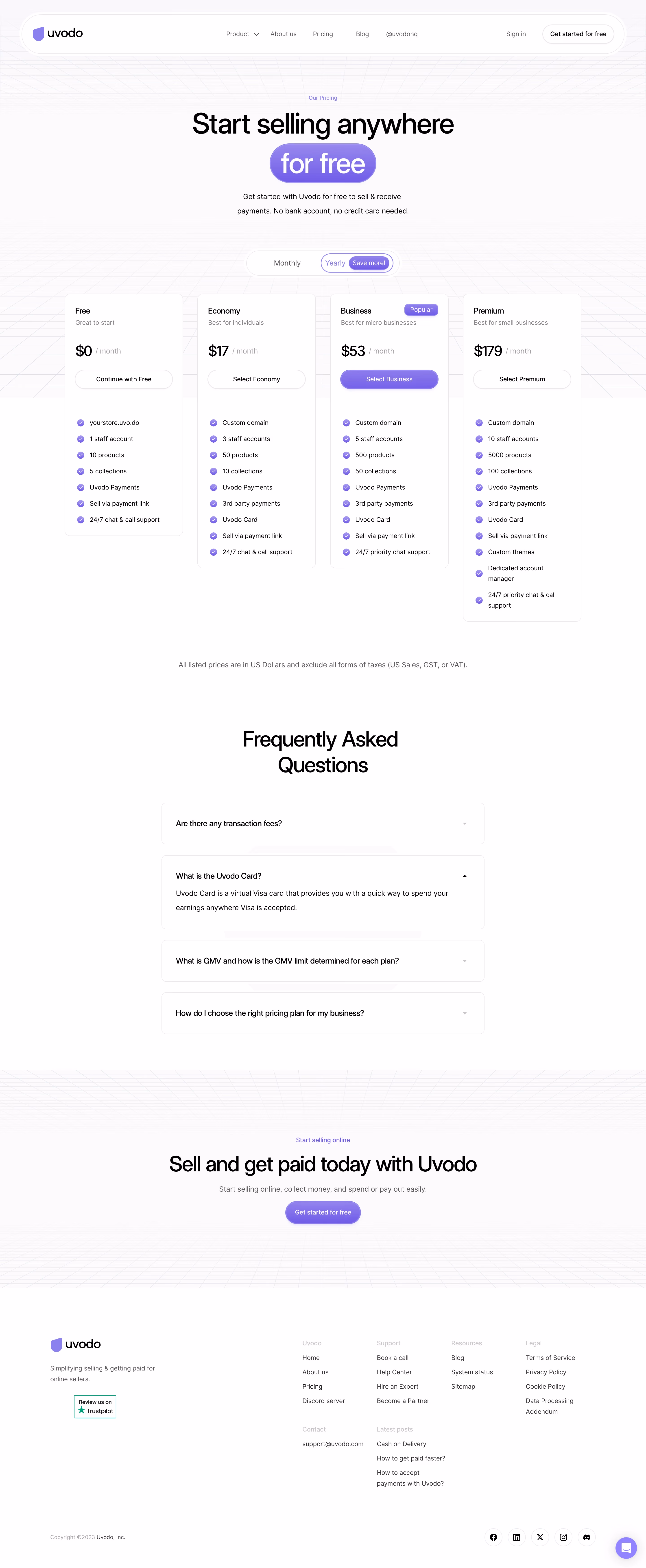 Uvodo Pricing Page