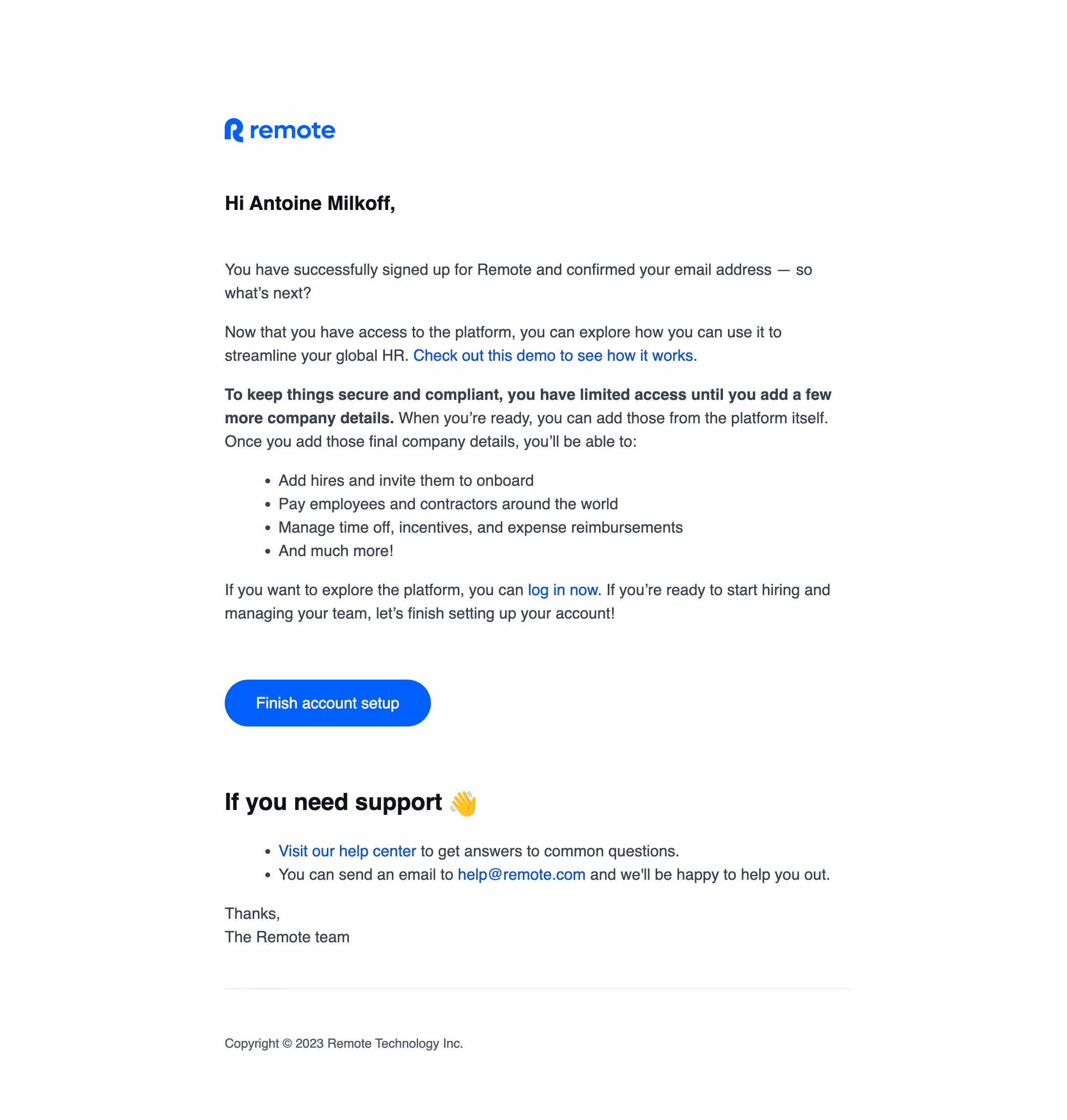 Remote Activation Emails