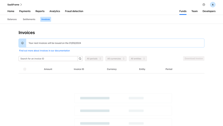 Checkout.com Empty Invoices Dashboard