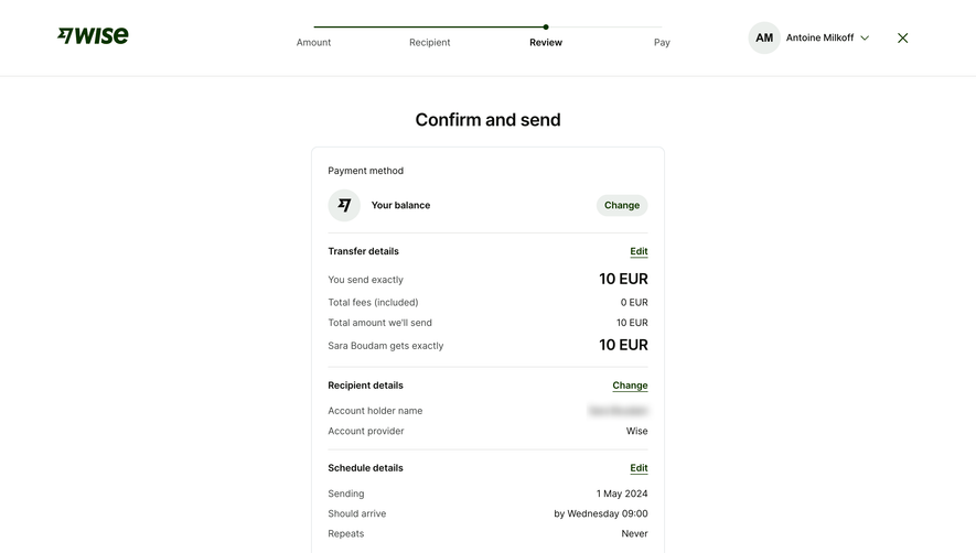 Wise Confirm & Send Money