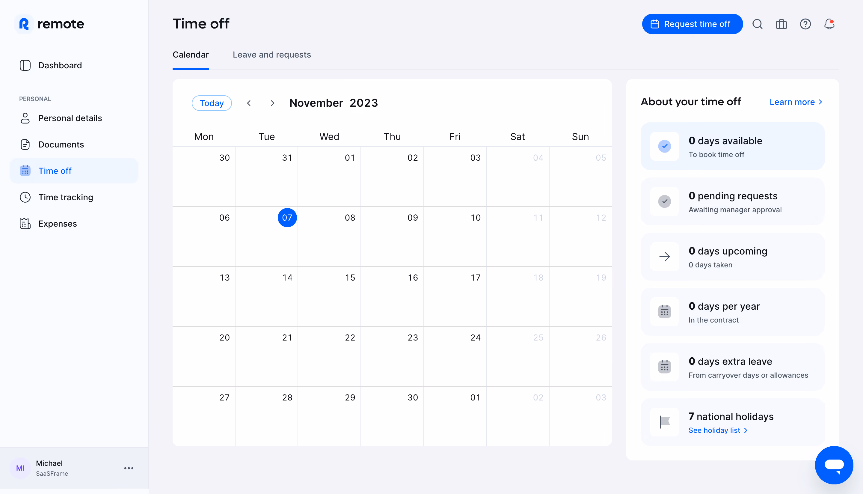 Remote Time Off Calendar