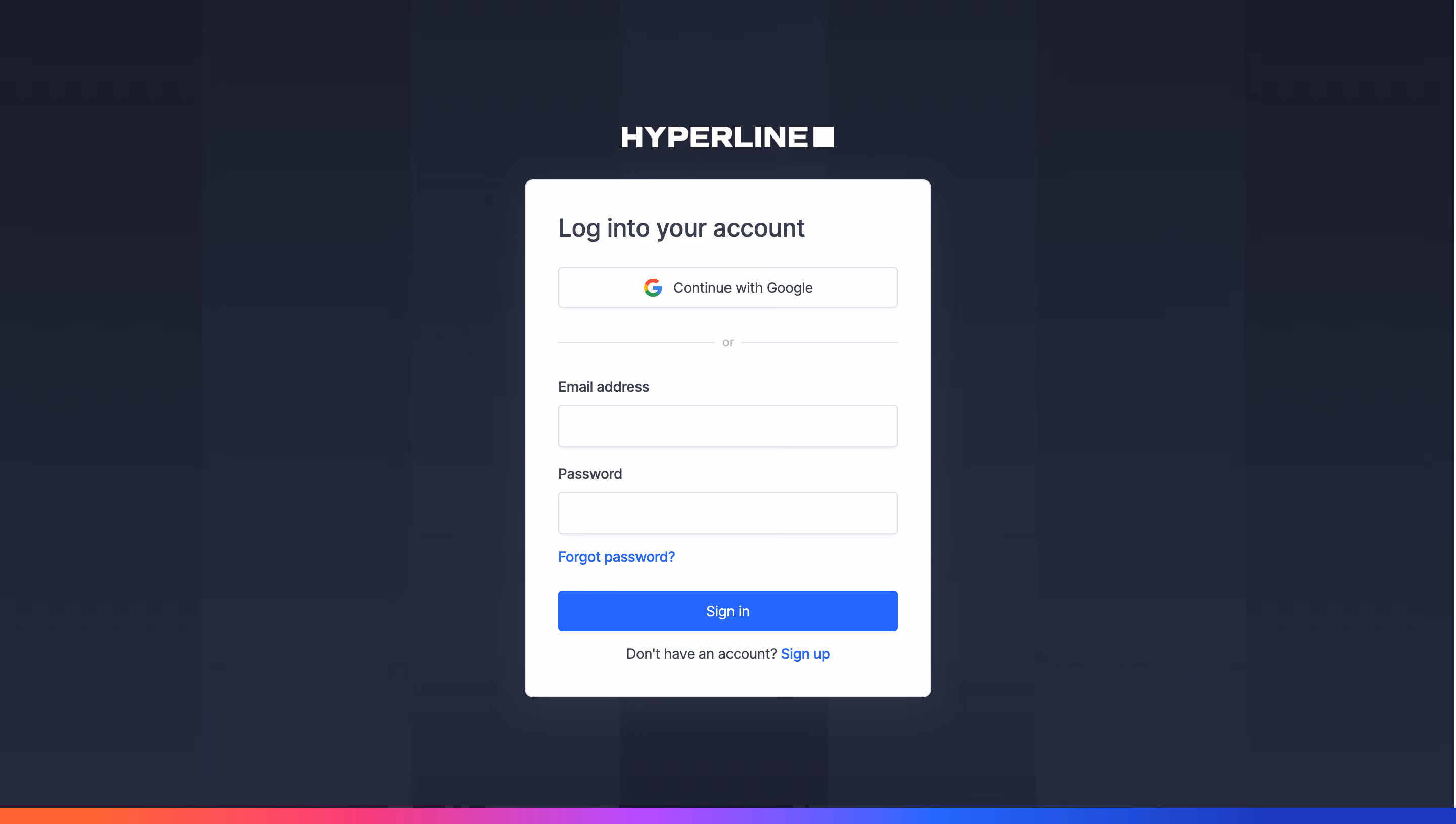 Hyperline Login Page