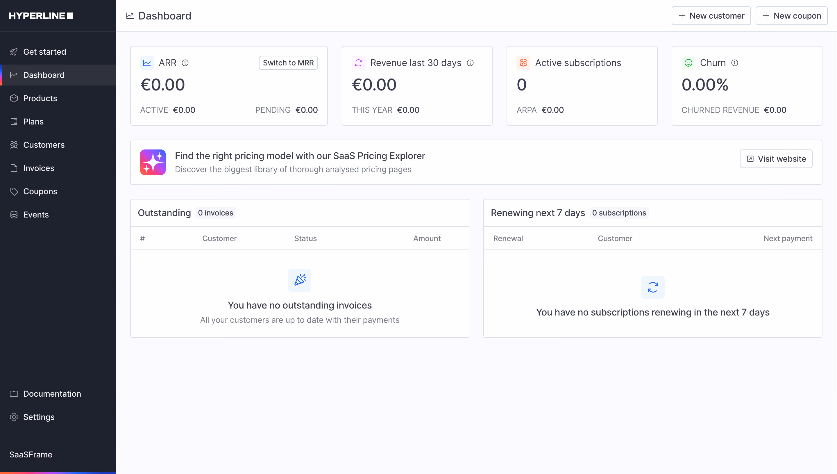 Hyperline Empty Dashboard
