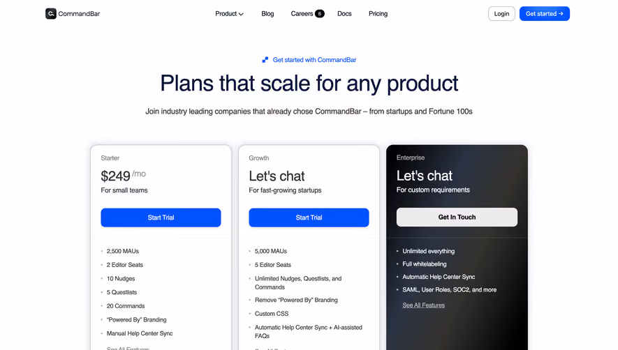 CommandBar Pricing Page