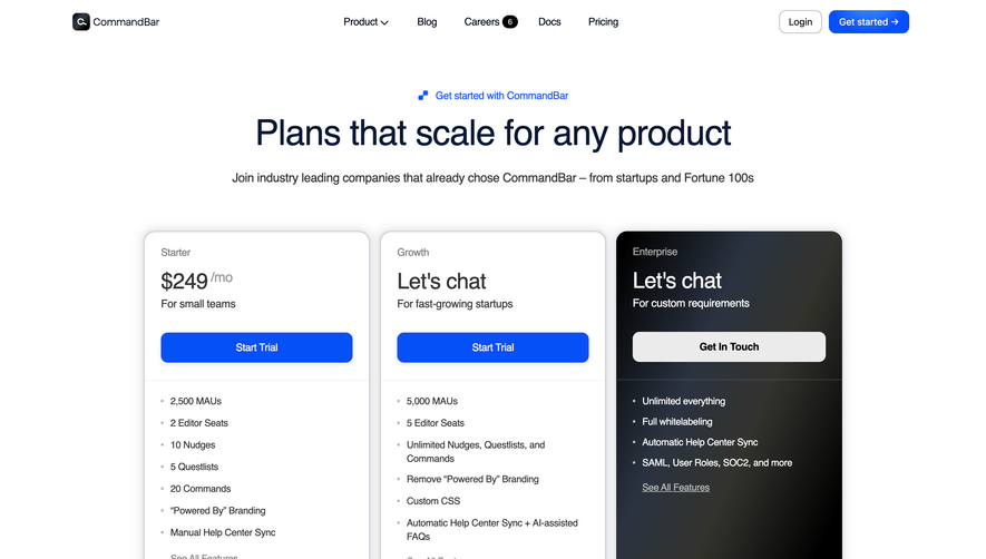 CommandBar Pricing Page