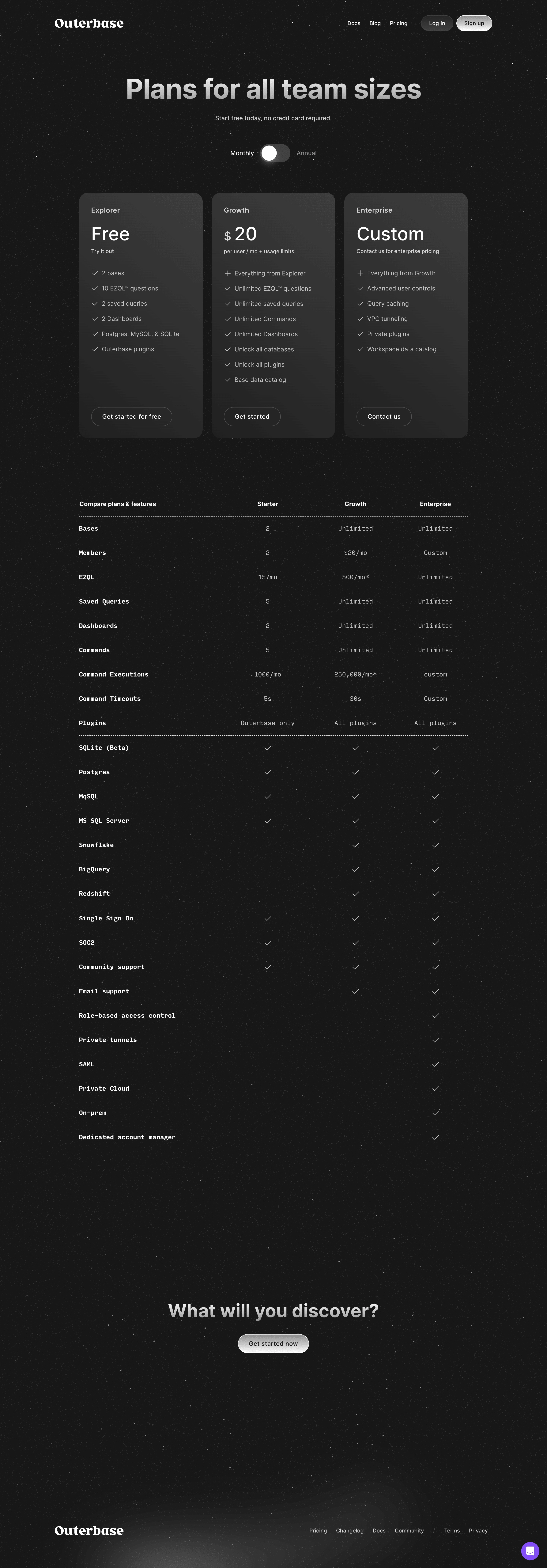 Outerbase Pricing Page
