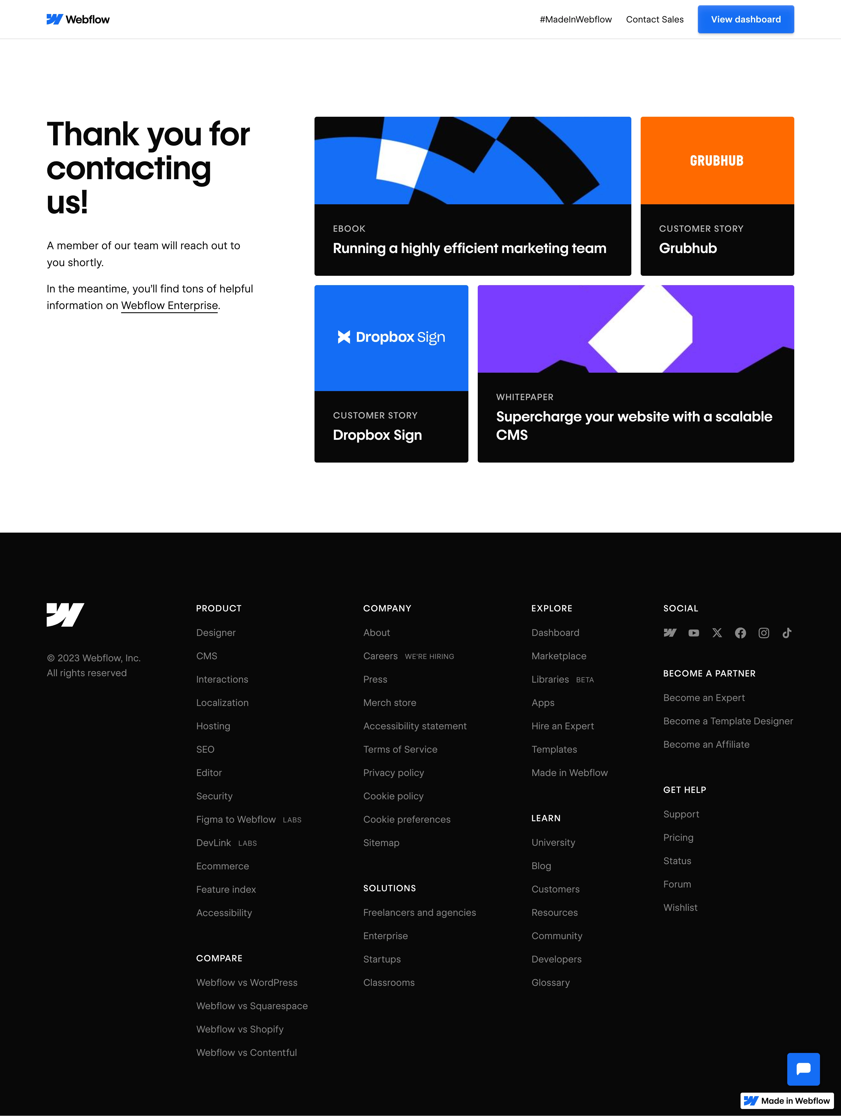 Webflow Thank You Page