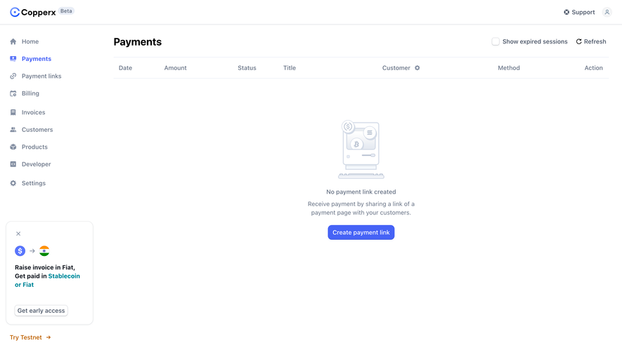 Copperx Empty Payment Dashboard
