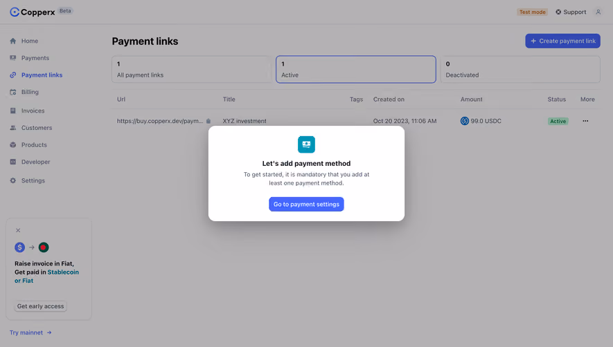 Copperx Add Payment Method