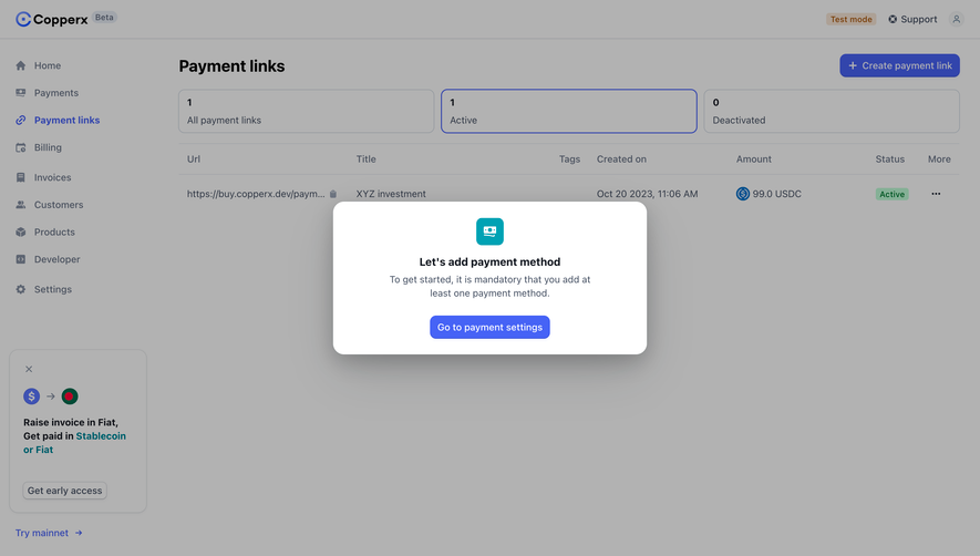 Copperx Add Payment Method