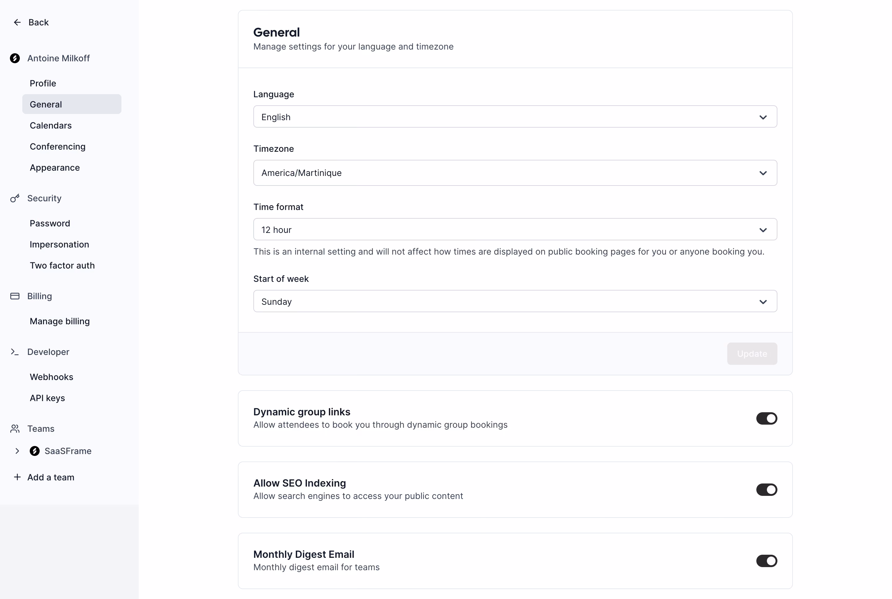 Cal.com General Settings