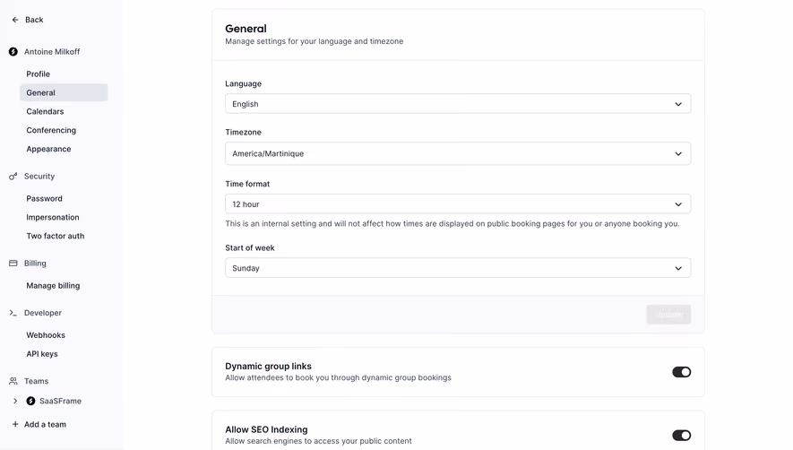 Cal.com General Settings