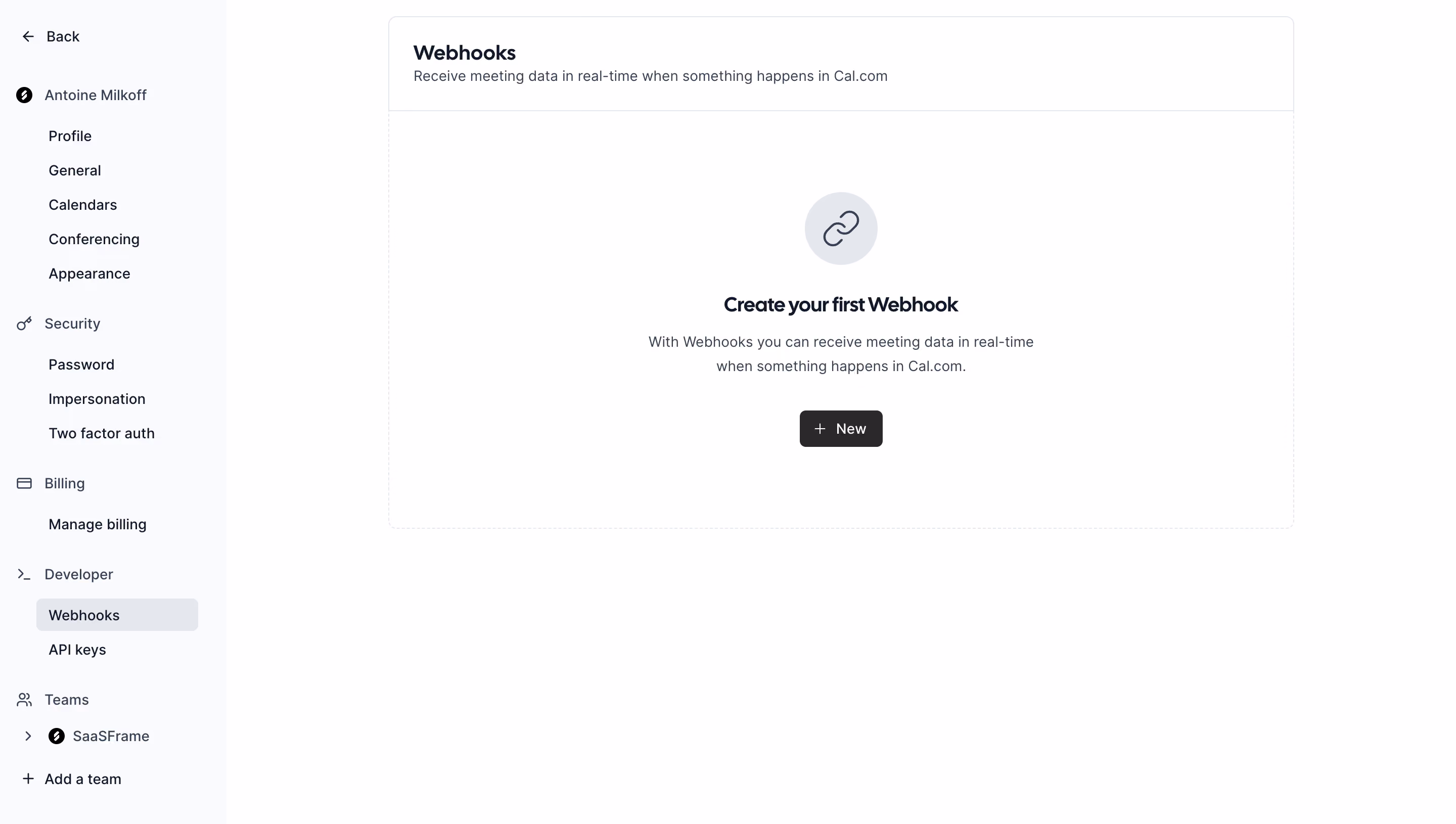 Cal.com Webhooks Settings