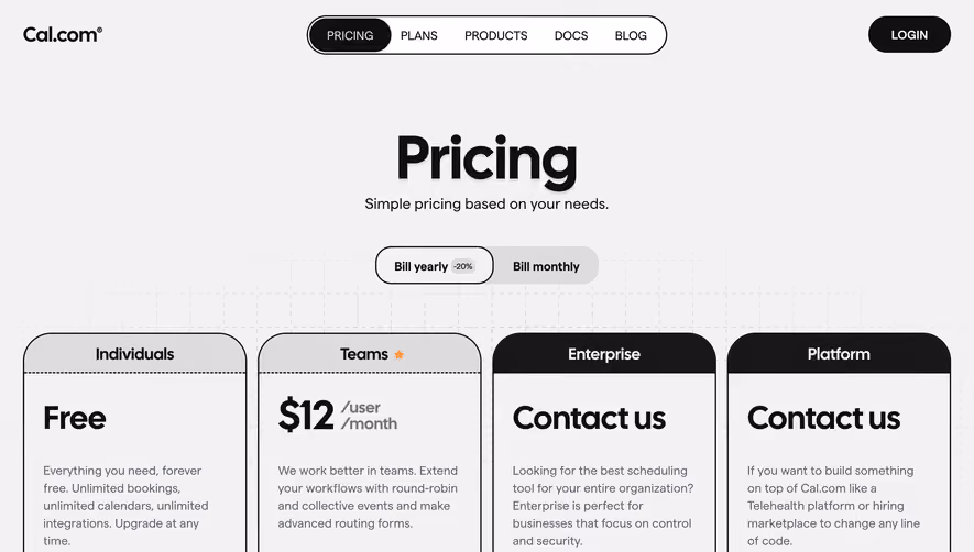 Cal.com Pricing Page