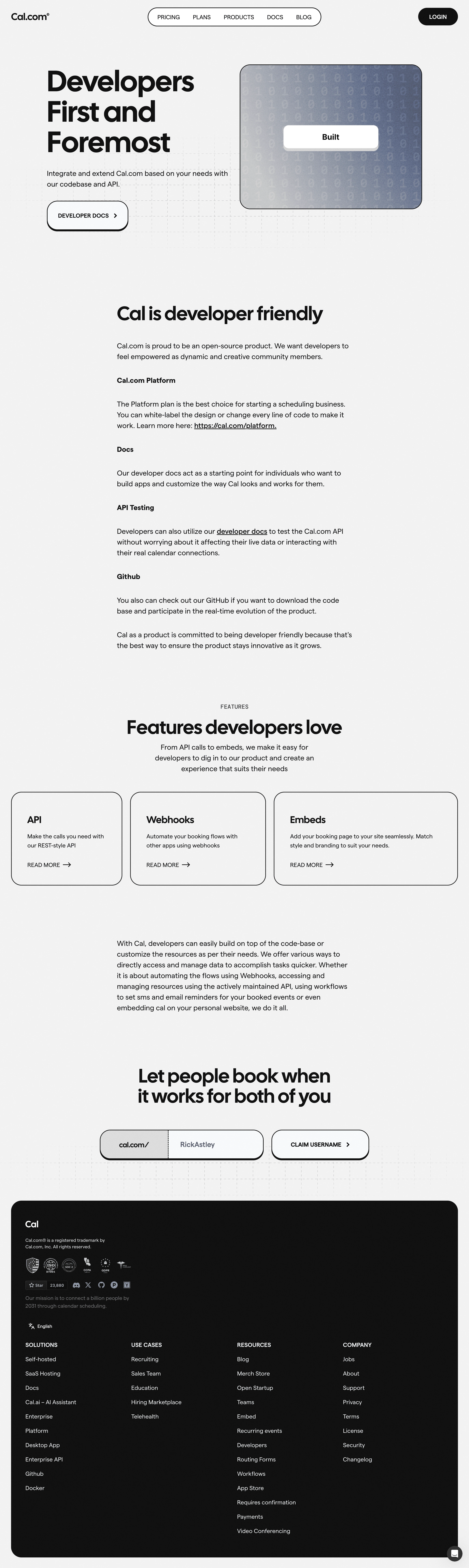 Cal.com Developers Page